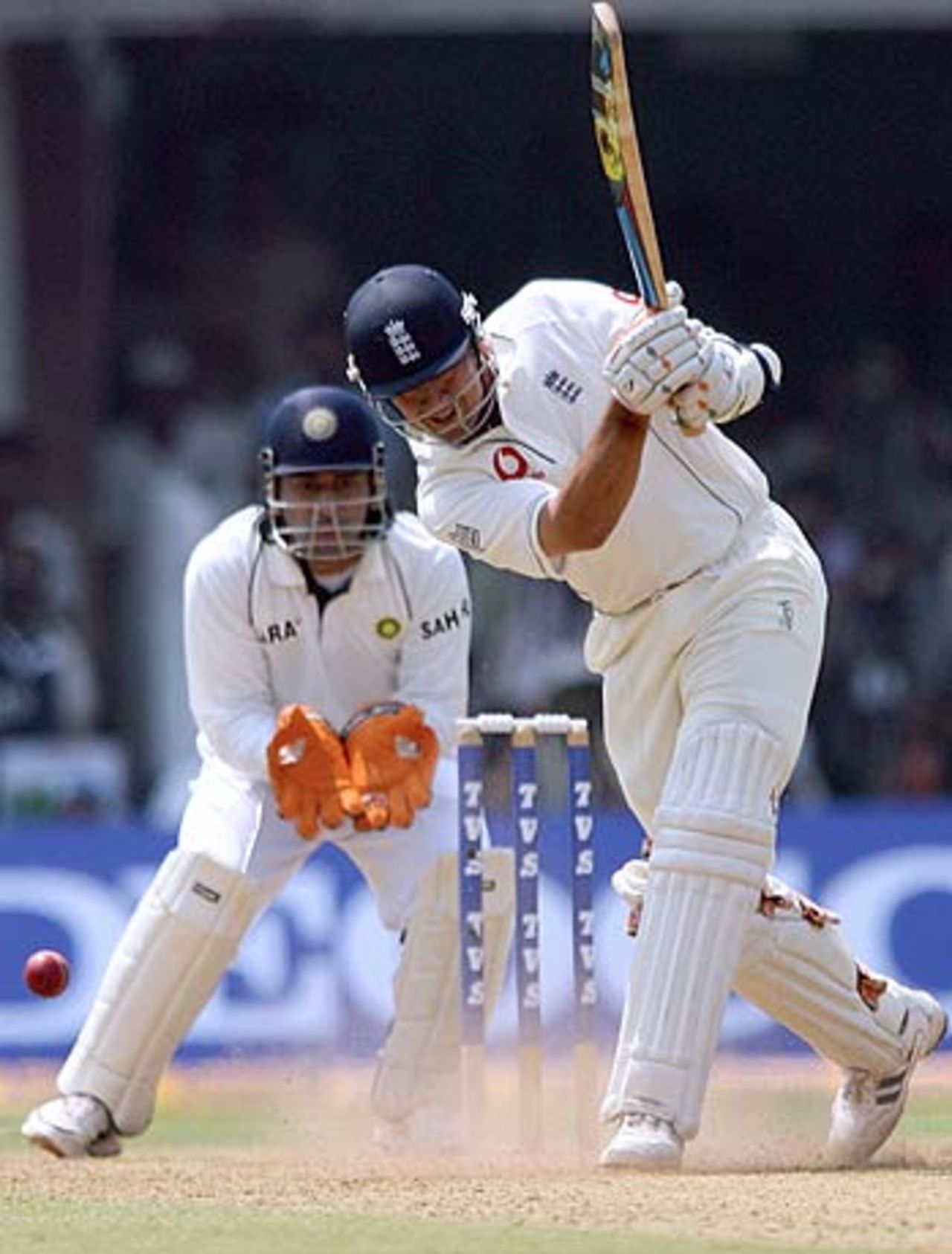 Owais Shah drives on his Test debut, India v England, 3rd Test, Mumbai, 1st day, March 18, 2006