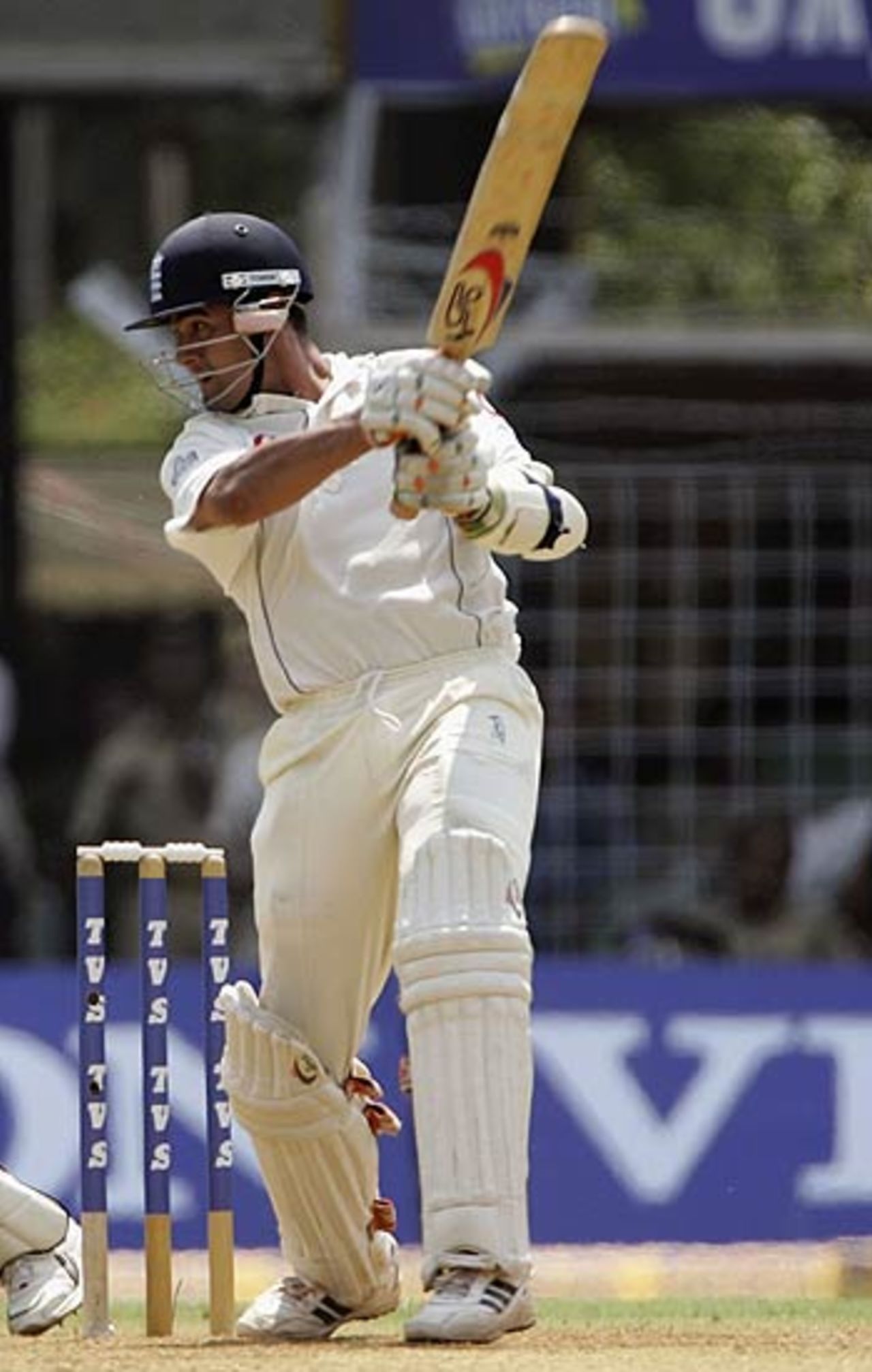 Owais Shah cuts during his fifty, India v England, 3rd Test, Mumbai, 1st day, March 18, 2006