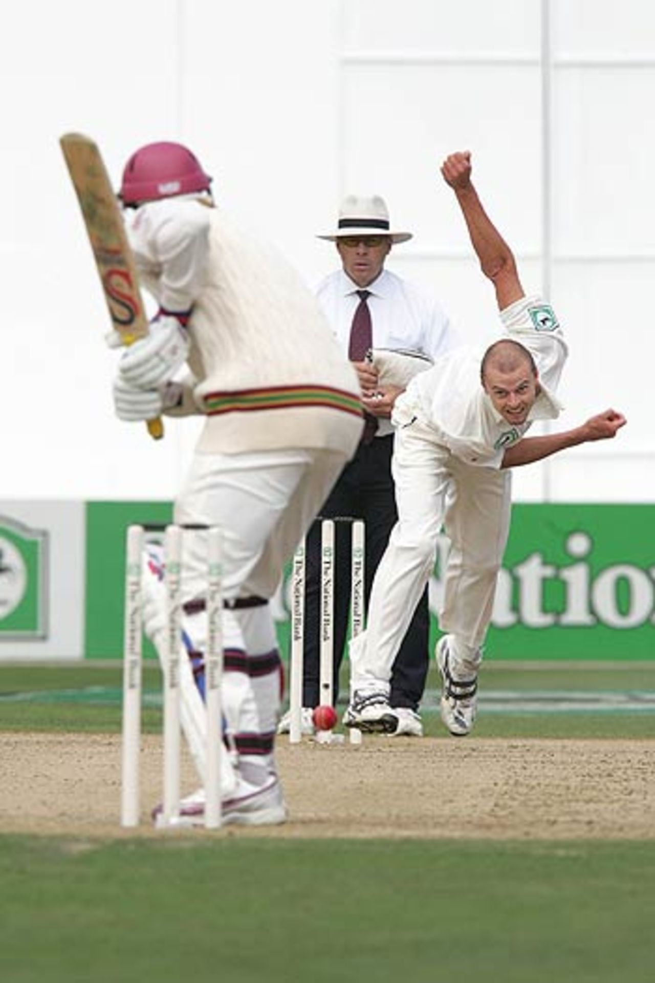 Chris Martin sends one down to Chris Gayle, New Zealand v West Indies, 2nd Test, Wellington, 3rd day, March 19 2006