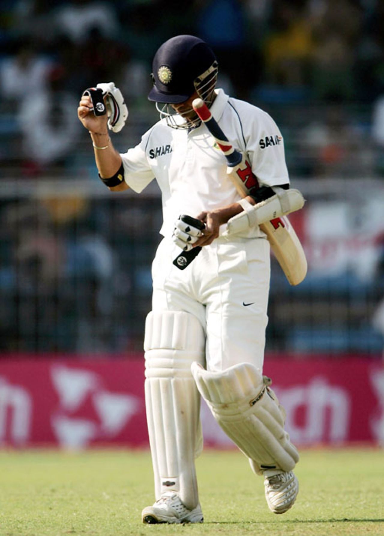 A frustrated Sachin Tendulkar walks back to the pavilion, India v England, 3rd Test, Mumbai, March 19, 2006