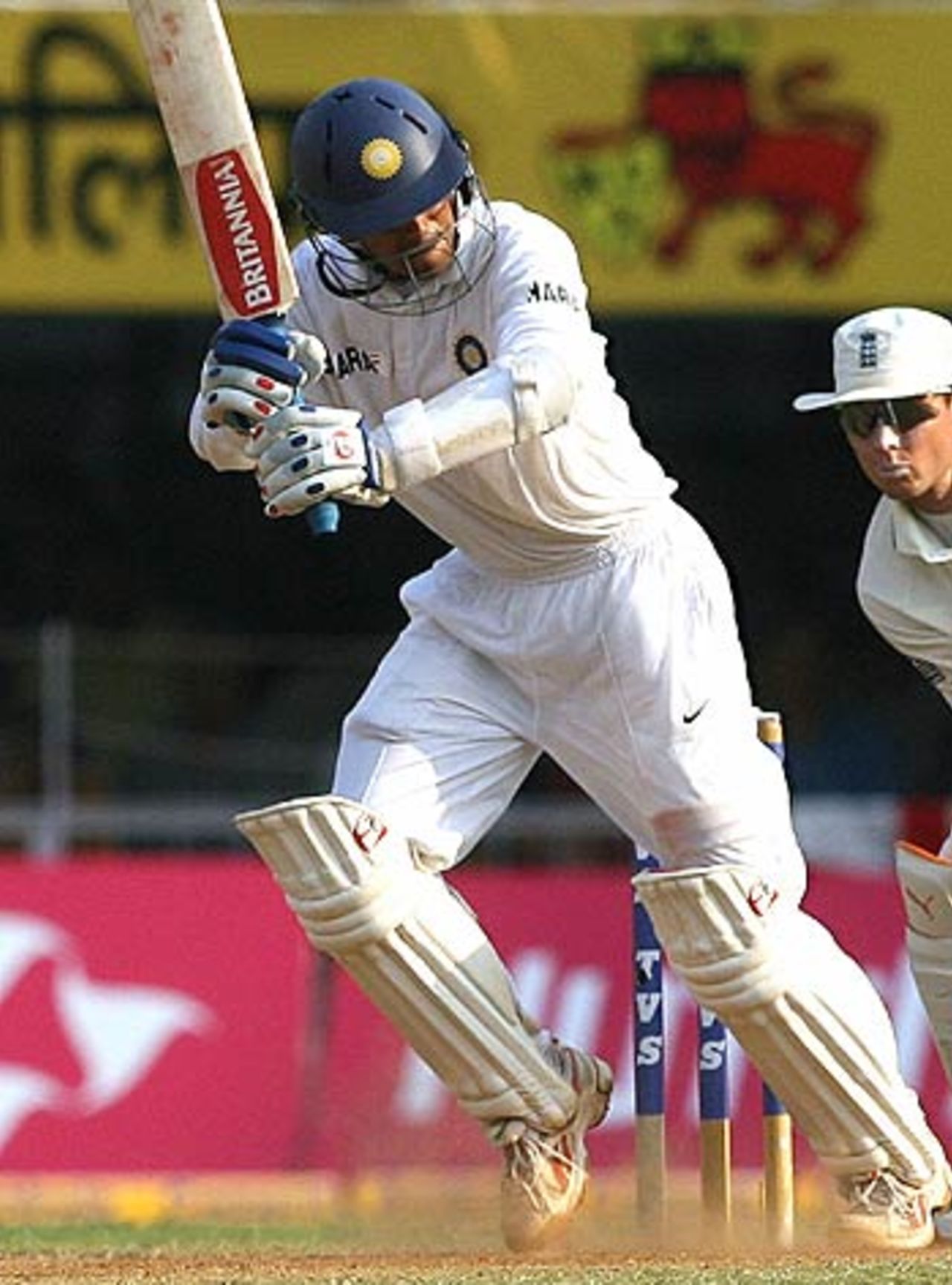Rahul Dravid hits with the turn, India v England, 3rd Test, Mumbai, 2nd day, March 19 2006
