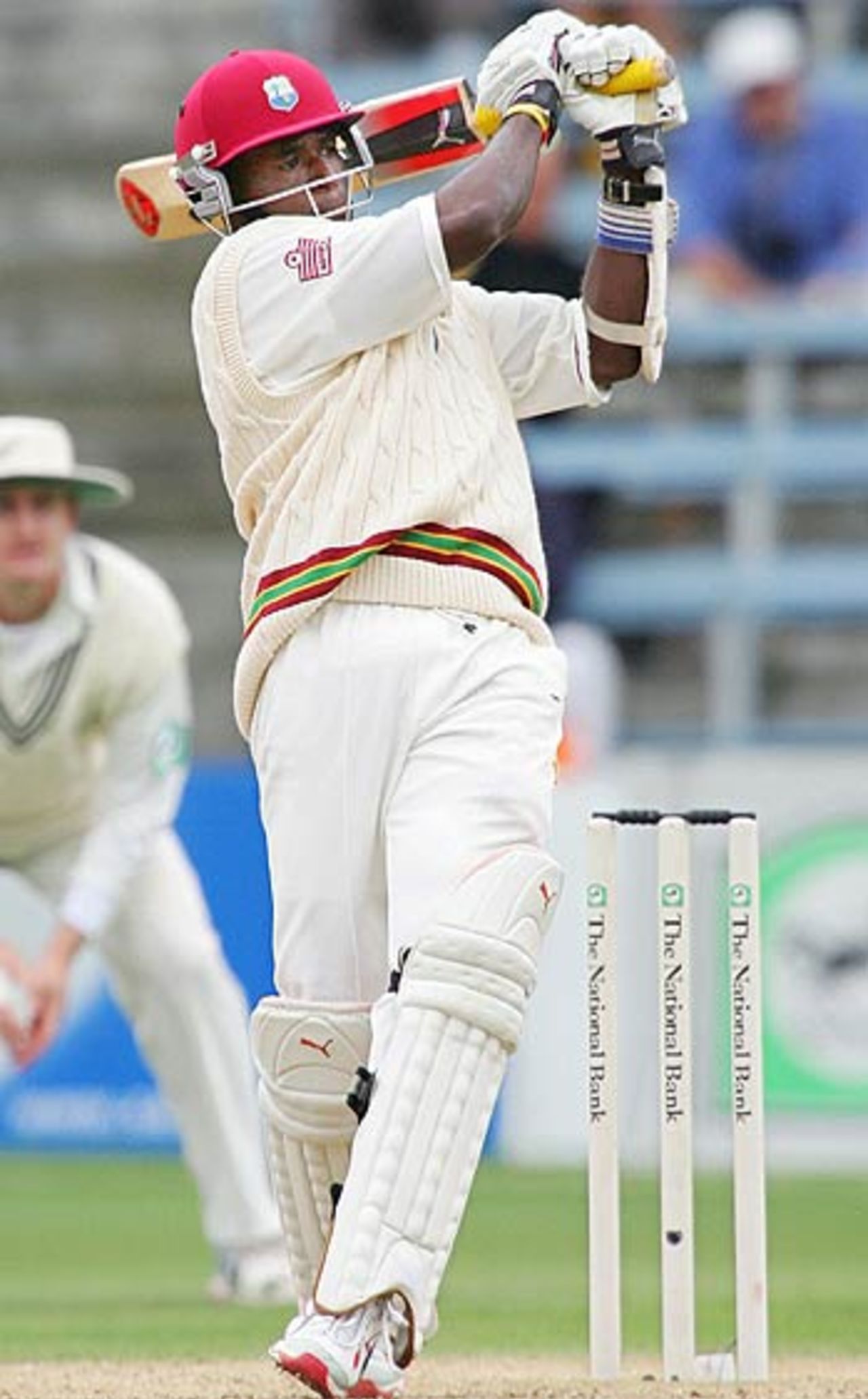 Rawl Lewis pulls during his innings of 40, New Zealand v West Indies, 2nd Test, Wellington, 4th day, March 20, 2006