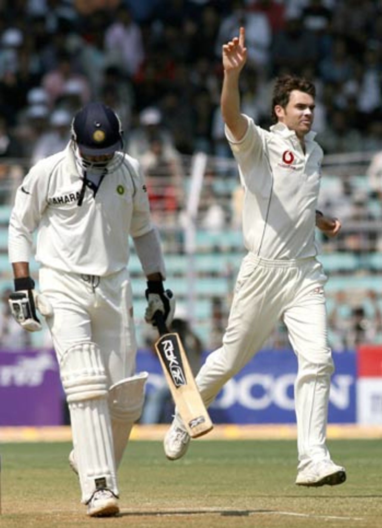 James Anderson celebrates Harbhajan Singh's wicket, India v England, 3rd Test, Mumbai, 3rd day, March 20, 2006