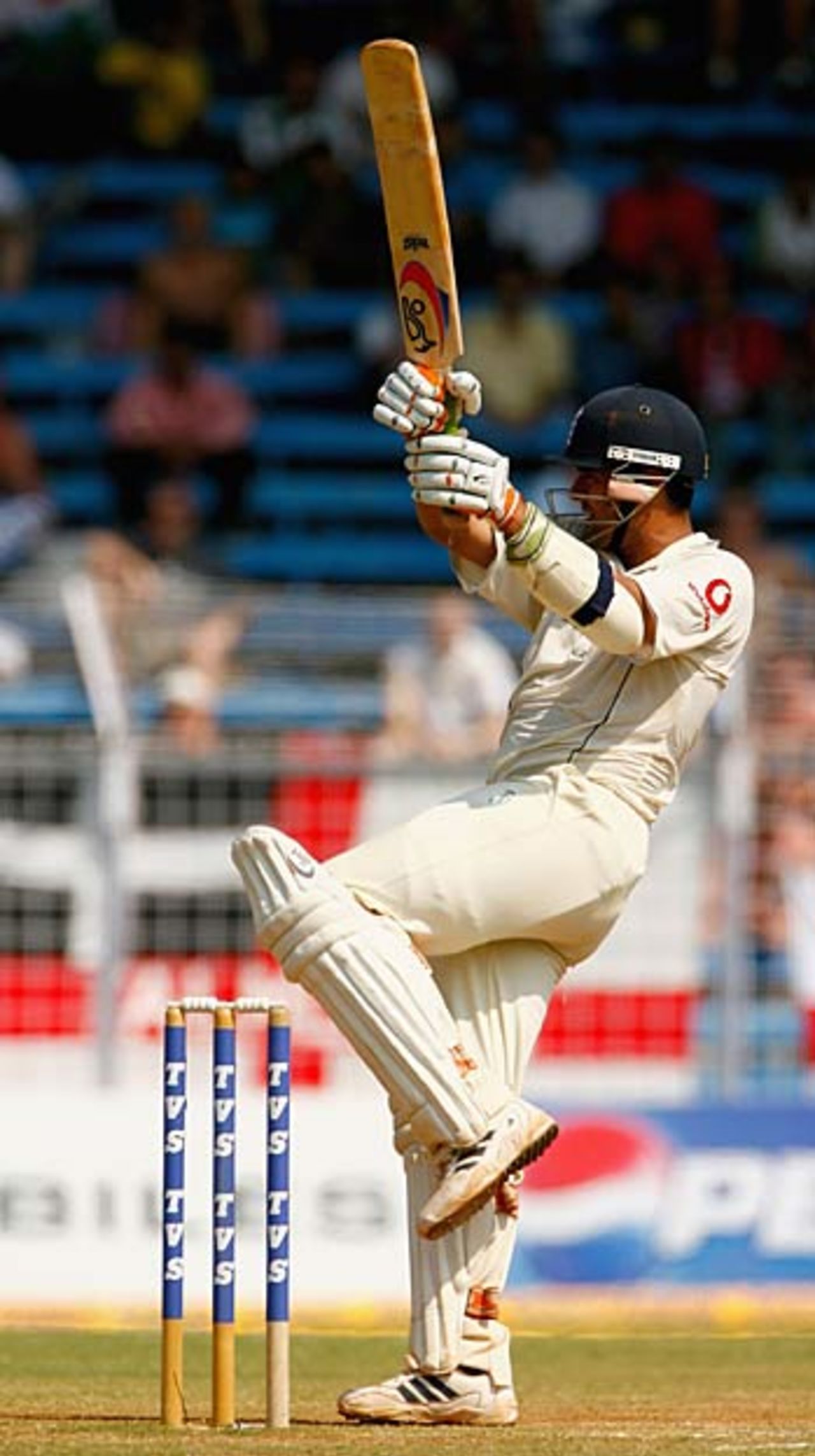 Owais Shah plays on the leg side, India v England, 3rd Test, Mumbai, 4th day, March 21, 2006