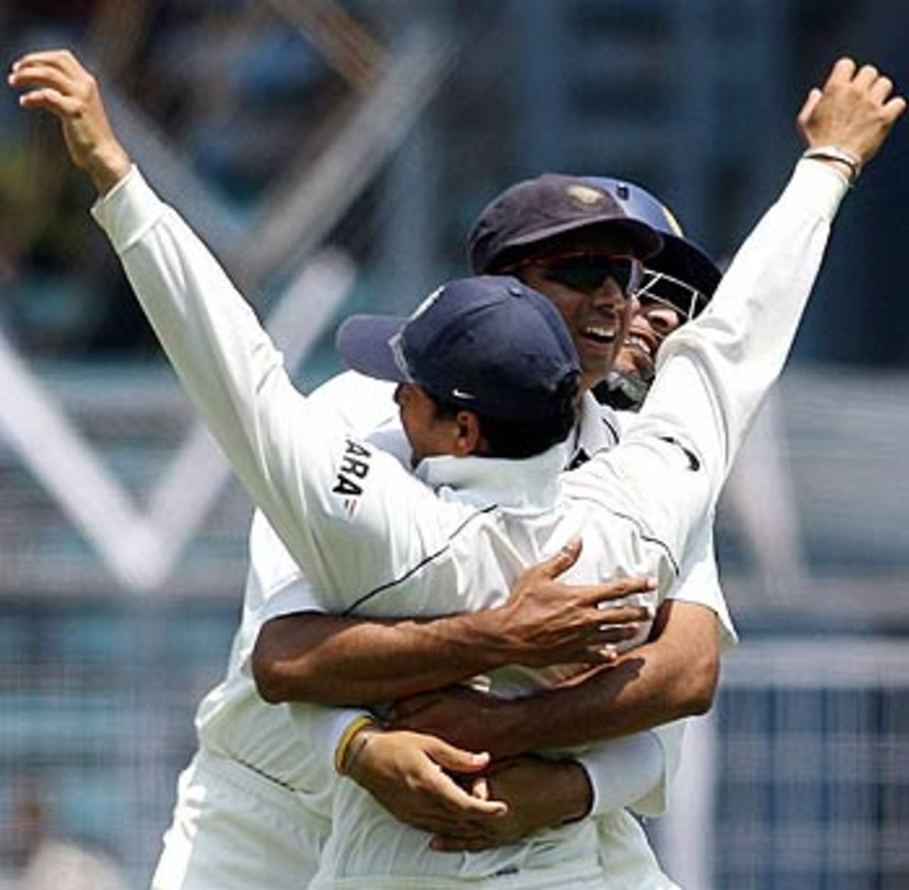 Jubilant India celebrate a strike, India v England, 3rd Test, Mumbai, 4th day, March 21 2006