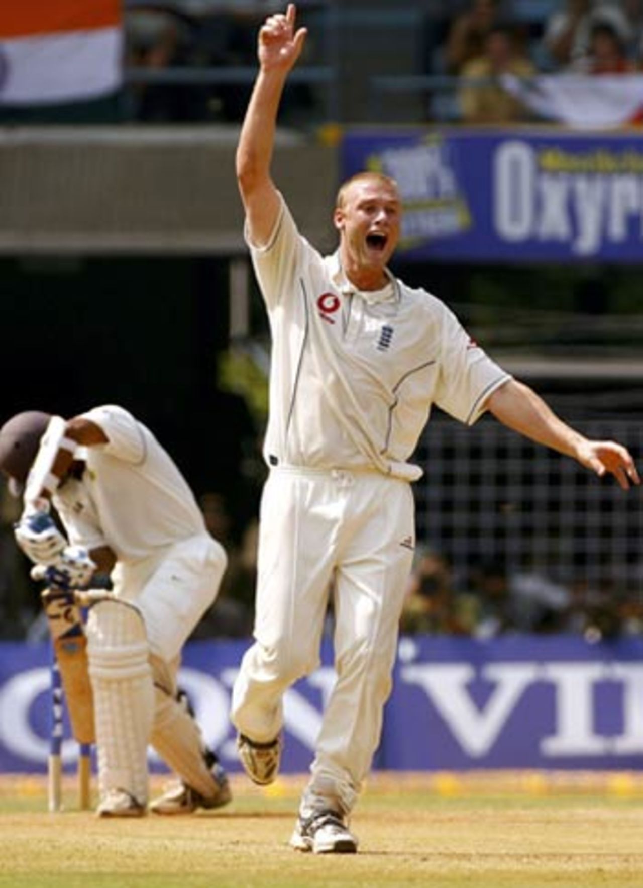 Andrew Flintoff nailed Wasim Jaffer early on day five to cap a fantastic start for England, India v England, 3rd Test, Mumbai, March 22, 2006