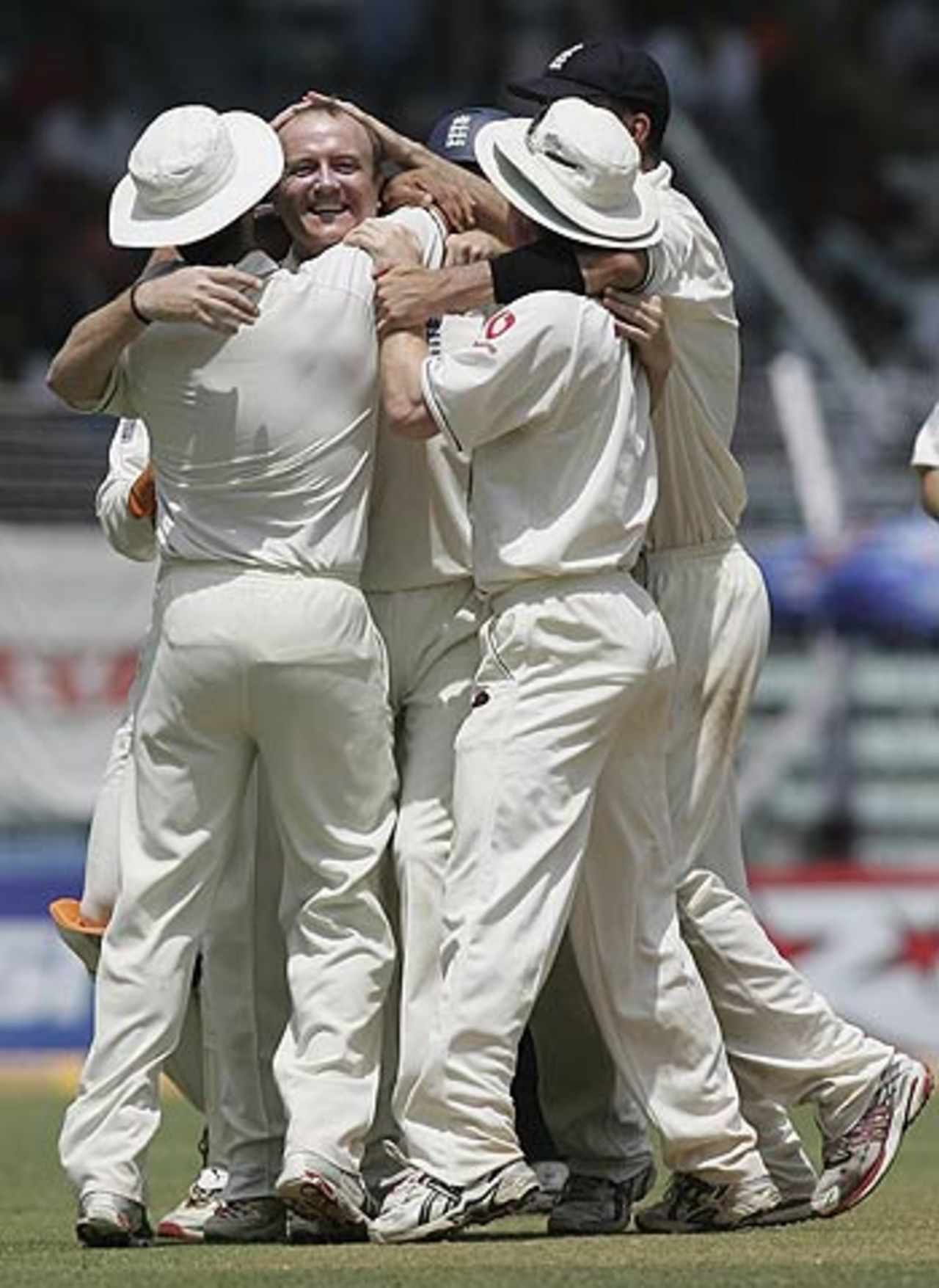 Shaun Udal is mobbed after dismissing Sachin Tendulkar just after lunch, India v England, 3rd Test, Mumbai, March 22, 2006