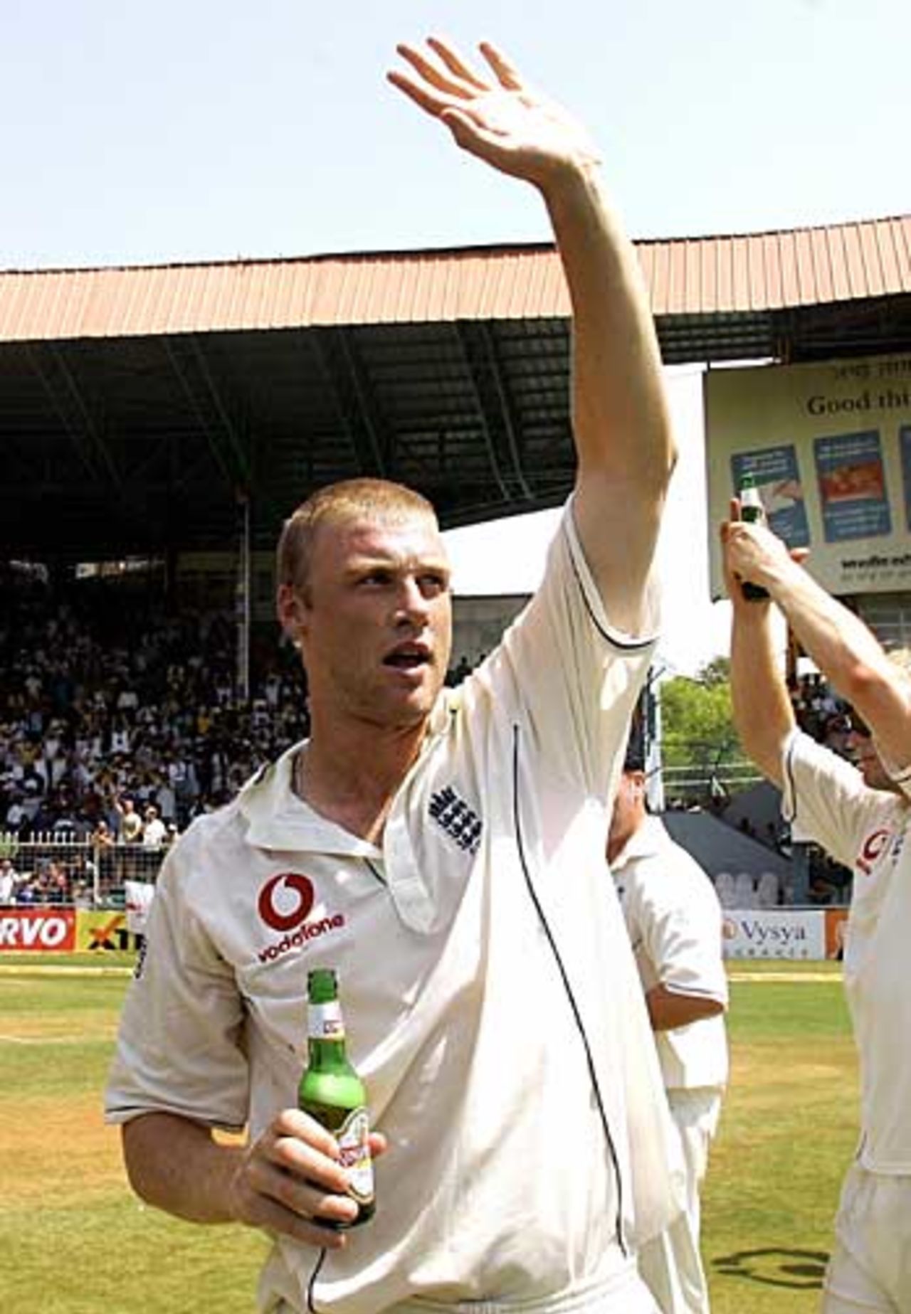 Andrew Flintoff enjoys a well-earned beer, India v England, 3rd Test, Mumbai, March 22, 2006