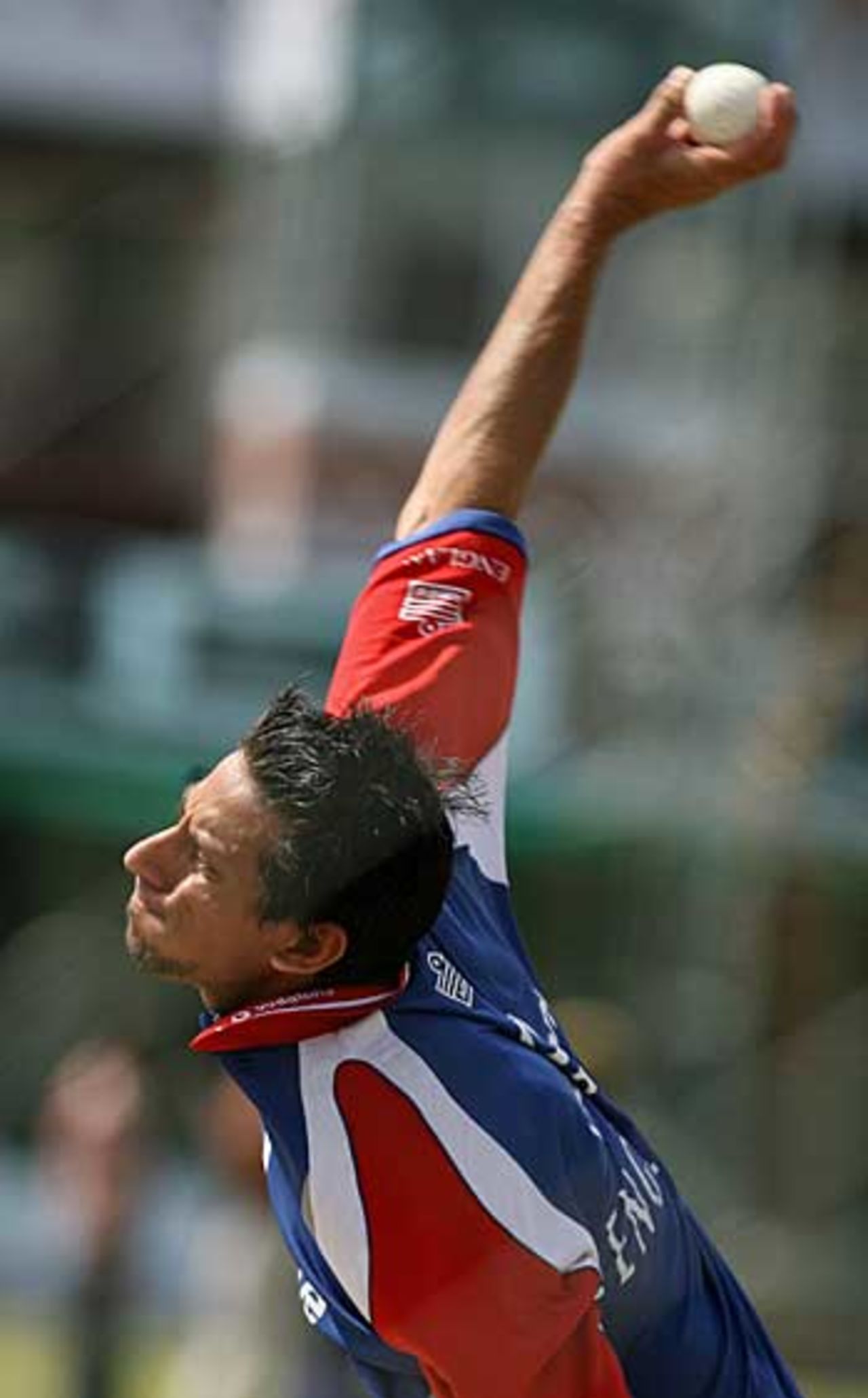 Sajid Mahmood stretches his back in the nets ahead of a one-day warm-up match, Jaipur, March 23, 2006