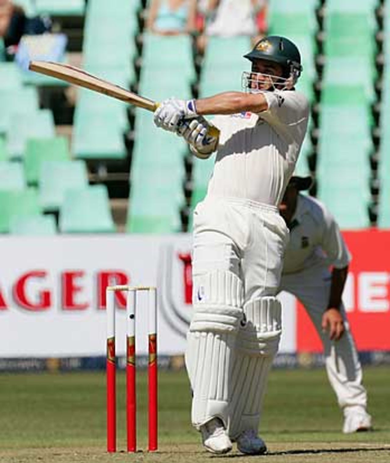 Justin Langer unleashes a pull, South Africa v Australia, 2nd Test, 1st day, Durban, March 24, 2006