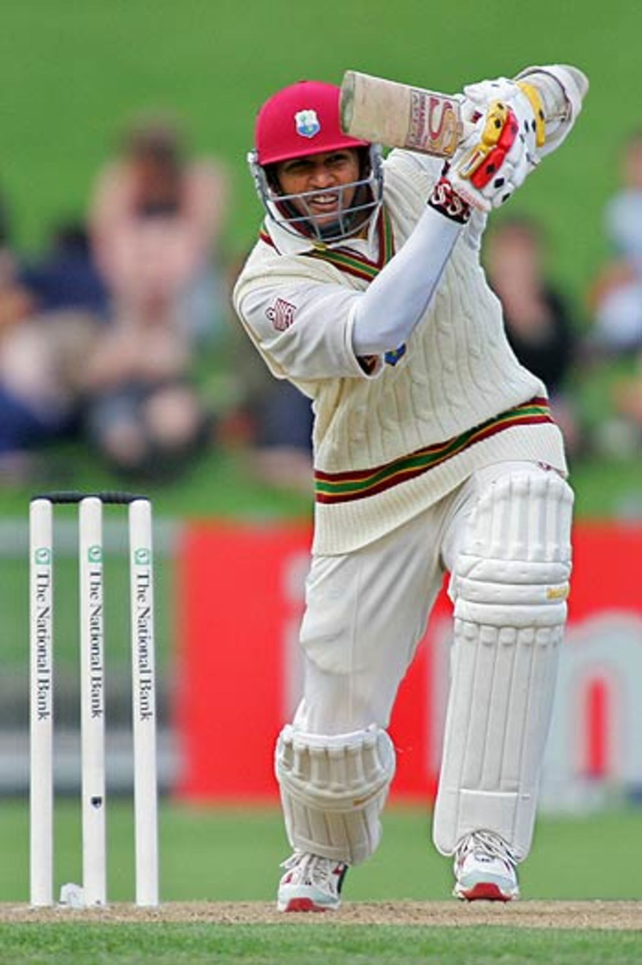 Daren Ganga drives on way to an unbeaten 31before bad light struck, New Zealand v West Indies, 3rd Test, Napier, 1st day, March 25, 2006
