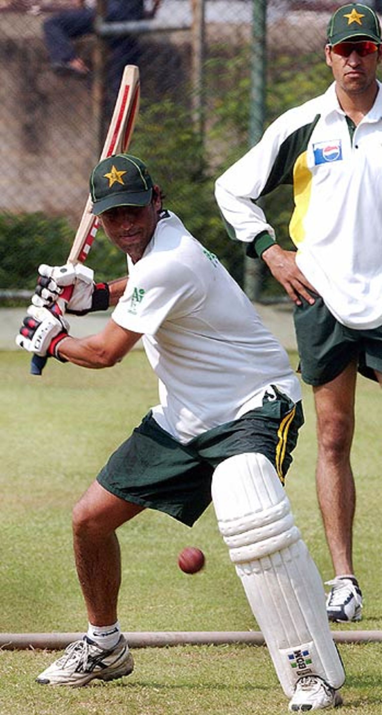 Younis Khan bats during a practice session at the Premadasa Stadium, Colombo, March 25, 2006