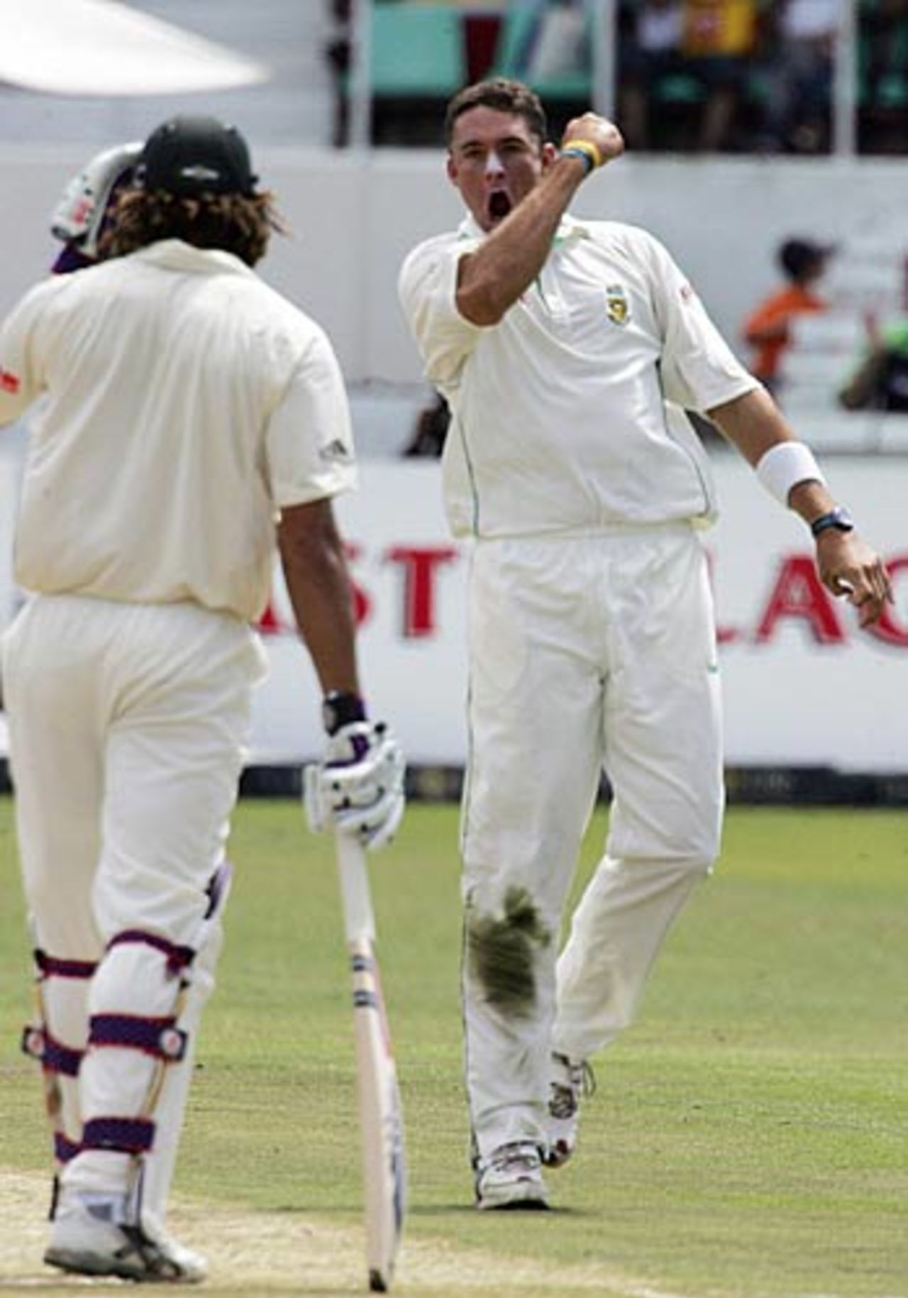 Andre Nel pumps the air after trapping Andrew Symonds lbw during an impressive spell, South Africa v Australia, 2nd Test, Durban, March 25, 2006