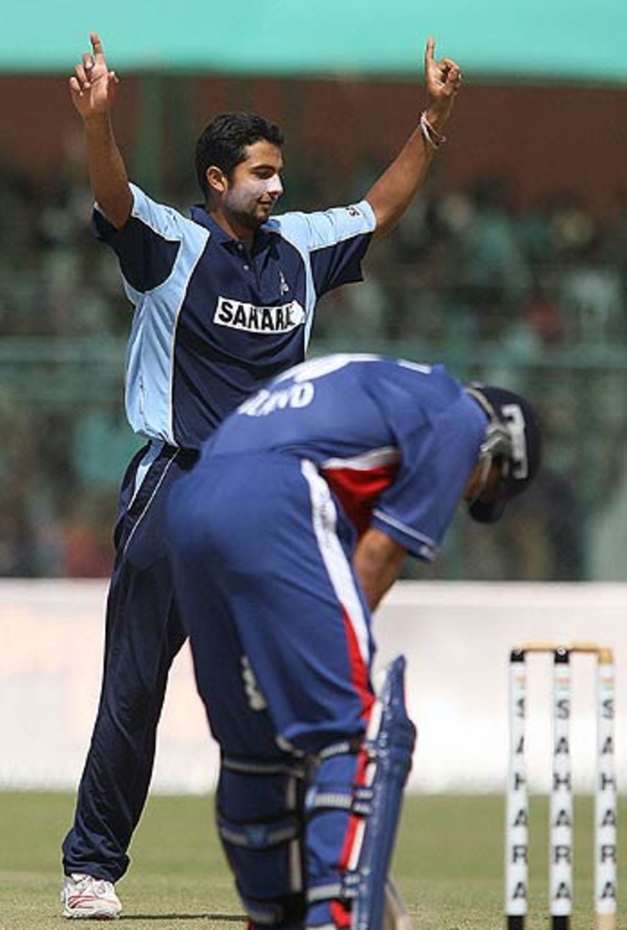 VRV Singh celebrates nailing Vikram Solanki, Rajasthan Cricket Association President's XI v England XI, Jaipur, March 25, 2006