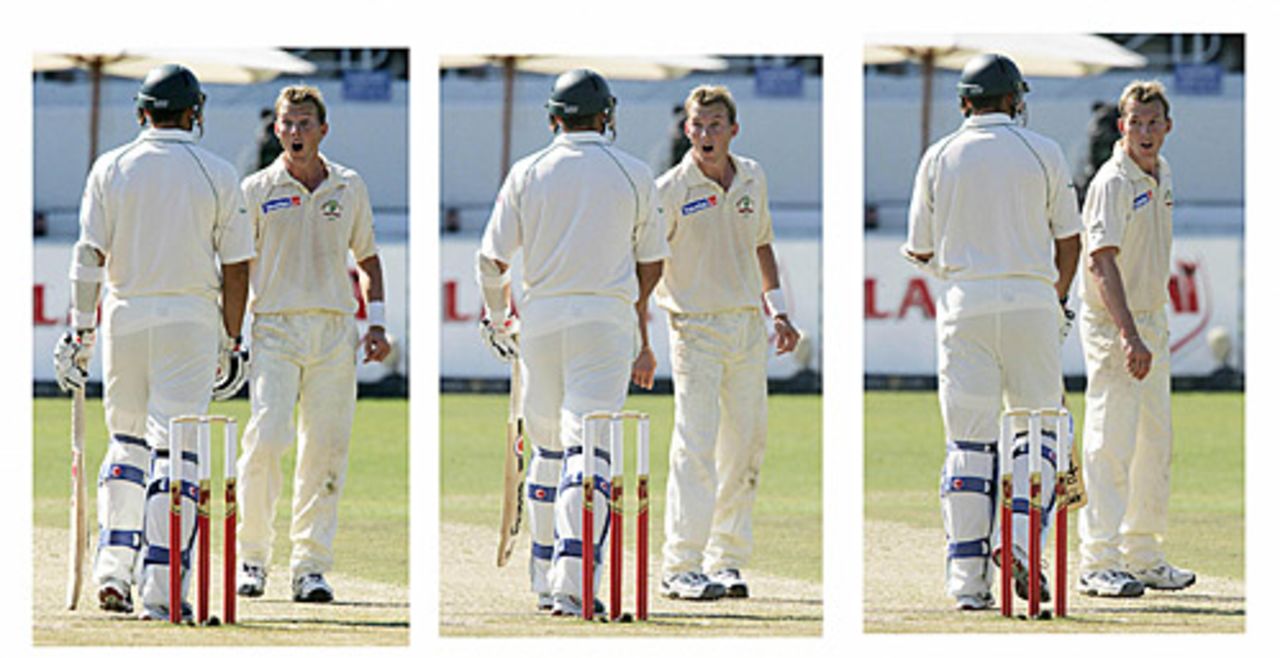 Brett Lee and Andre Nel exchange pleasantries, South Africa v Australia, 2nd Test, Durban, March 26, 2006