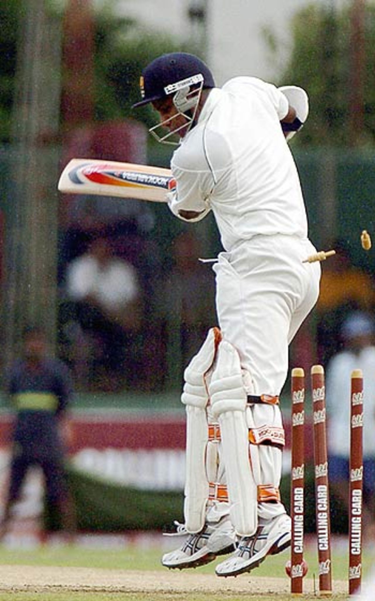 Sanath Jayasuriya is bowled off the inside edge, Sri Lanka v Pakistan, 1st Test, Colombo (SSC), 2nd day  March 27, 2006