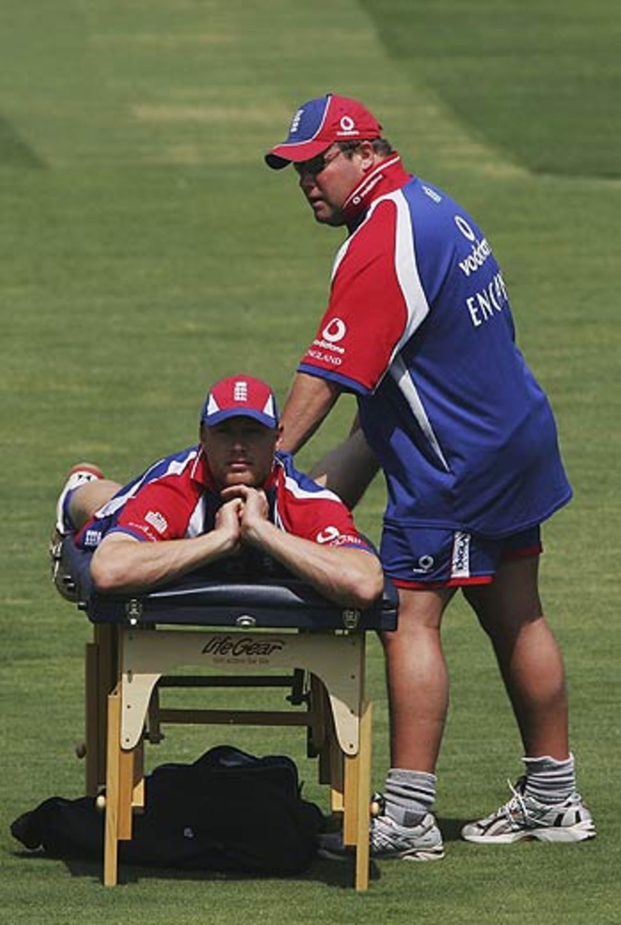 Andrew Flintoff gets a massage after a net session, Delhi, March 27, 2006