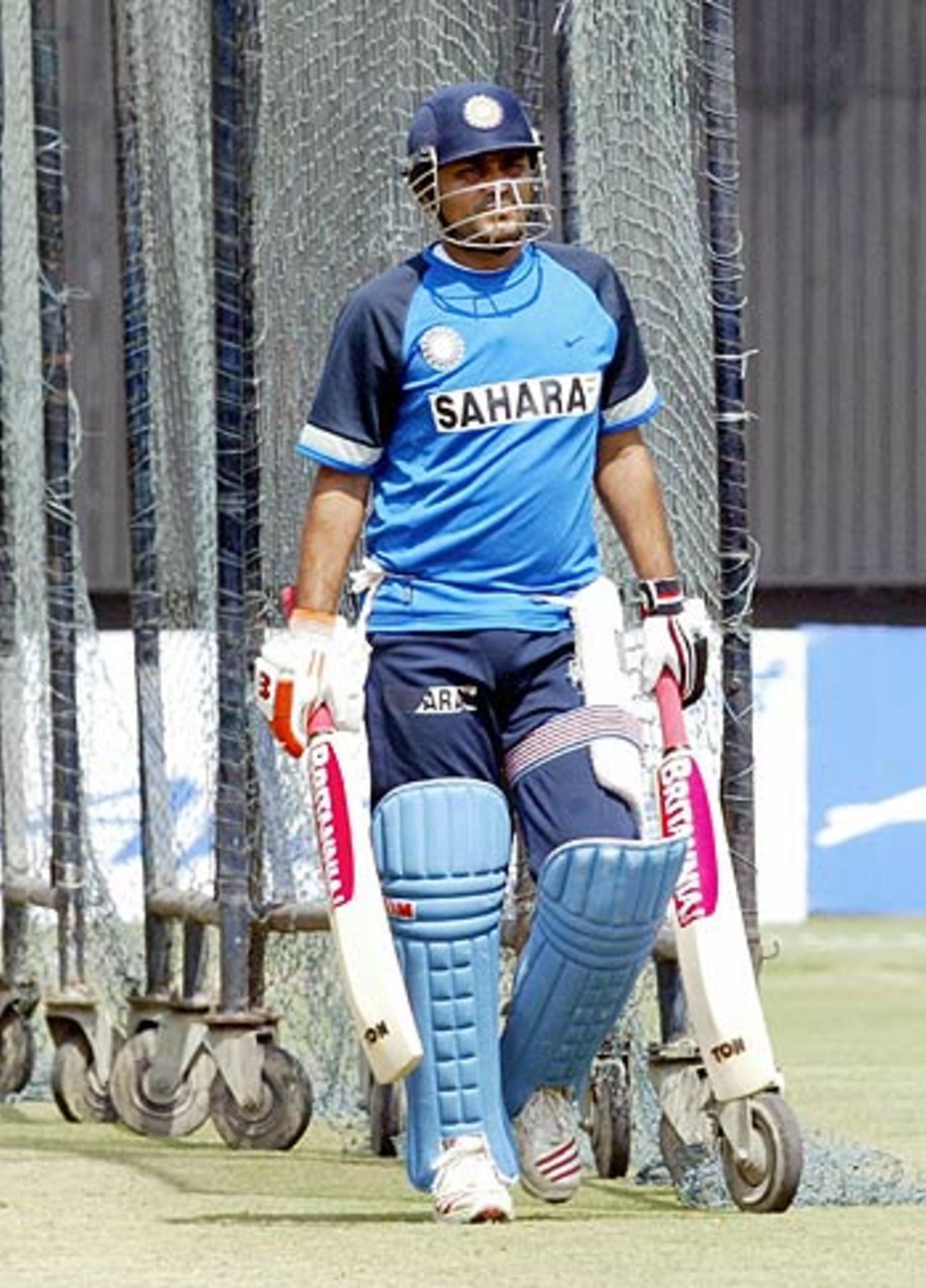 Virender Sehwag waits for his turn to bat, Delhi, March 27, 2006