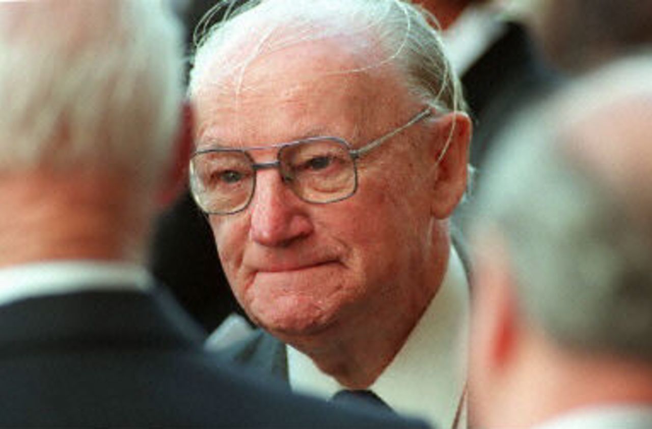 Photo taken 28 September 1997 of Australian cricketer Sir Donald Bradman, whilst attending a memorial service for his wife Lady Jessie at Adelaide's Saint Peter's Cathedral. Bradman, acknowledged as the world's greatest ever cricketer, died 25 February 2001 at the age of 92.
