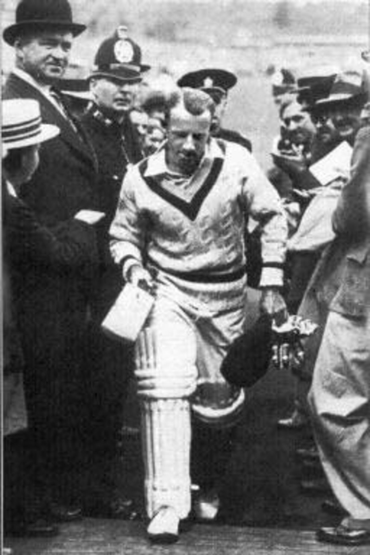 Don Bradman walks through the crowd after scoring a triple century, England v Australia, 3rd Test,  Leeds, July 11,,1930