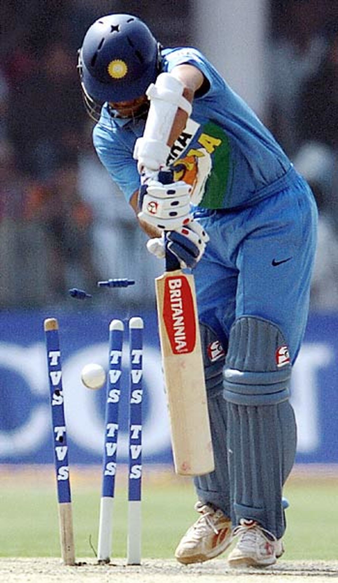 Rahul Dravid edges the ball onto his stumps, India v England, 1st ODI, New Delhi, March 28 2006