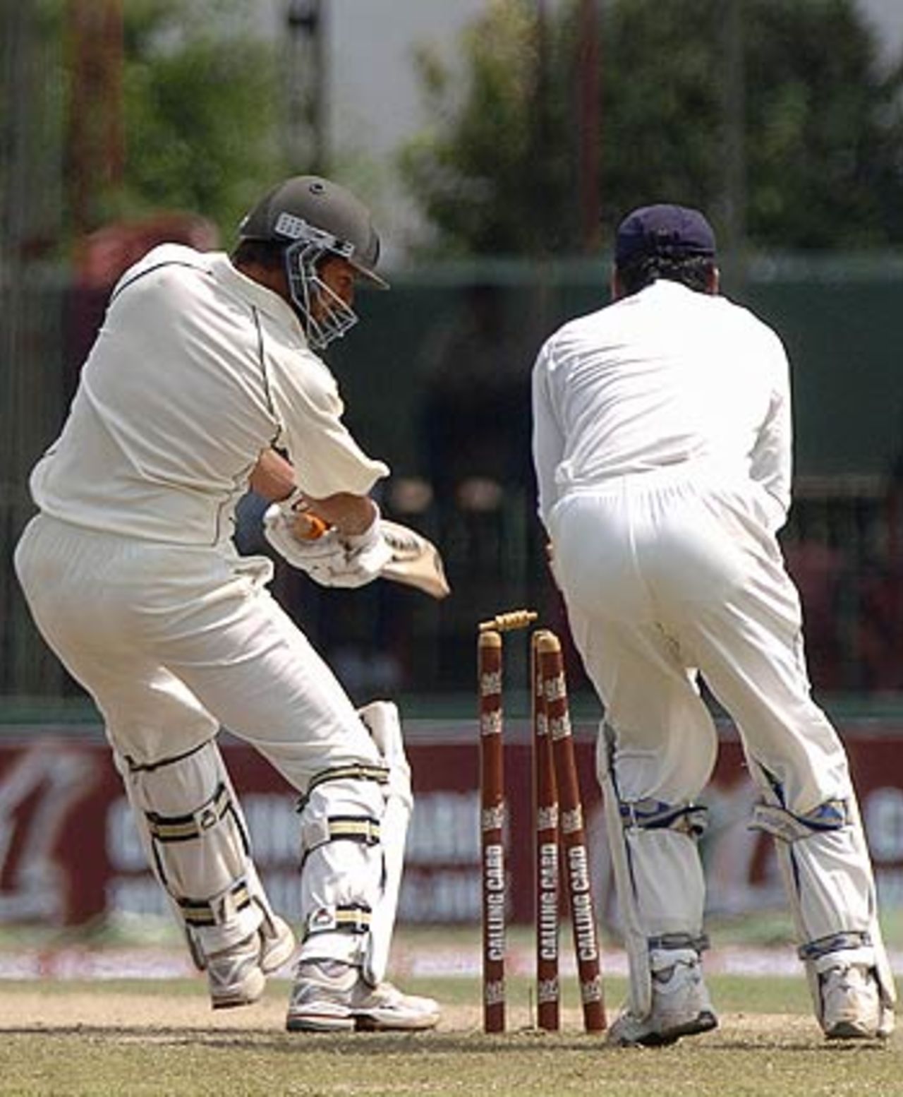 Shahid Afridi is bowled attempting a cut, Sri Lanka v Pakistan, 1st Test, Colombo (SSC), 3rd day, March 28 2006