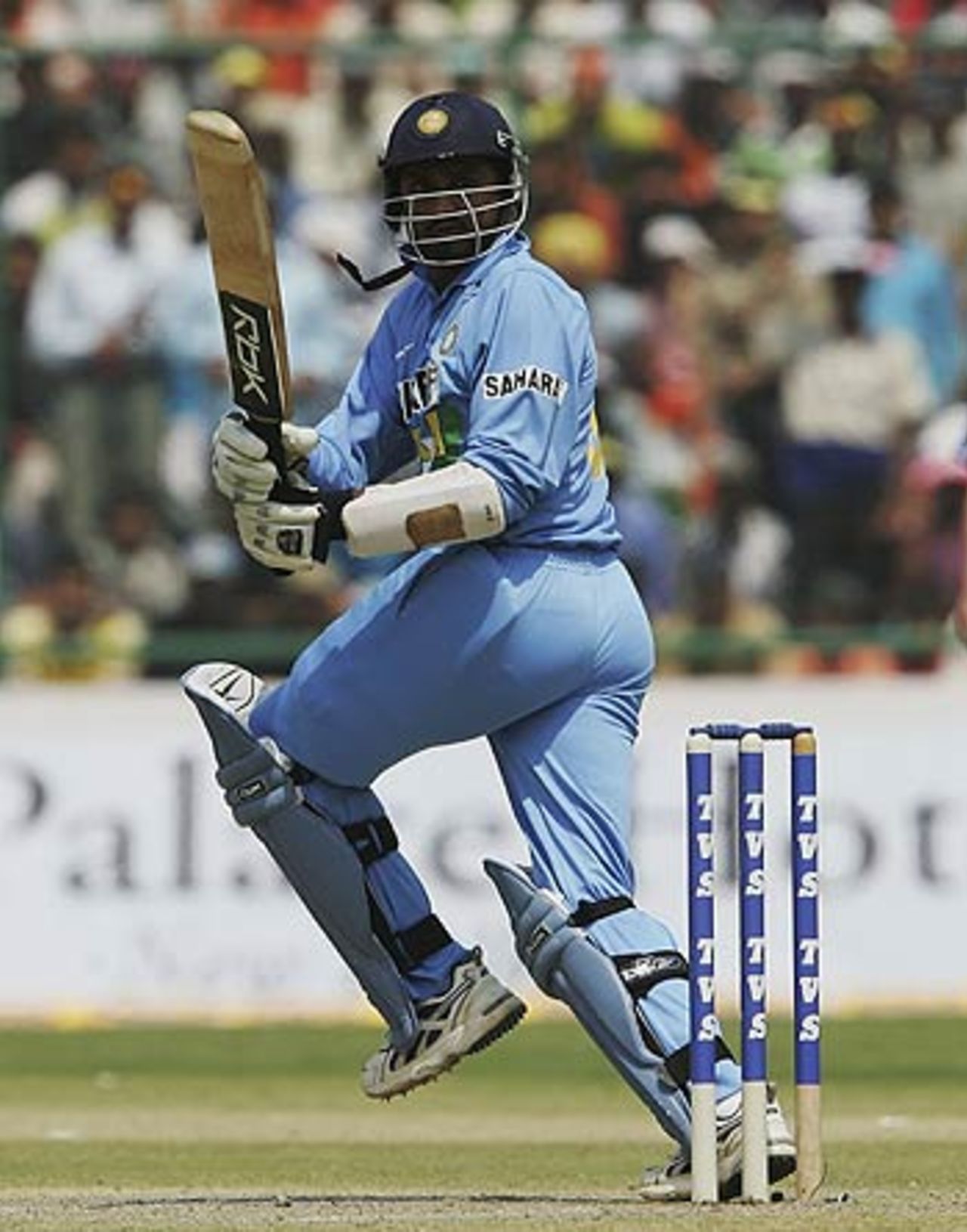 Harbhajan Singh flicks the ball neatly down the leg side, India v England, 1st ODI, New Delhi, March 28 2006
