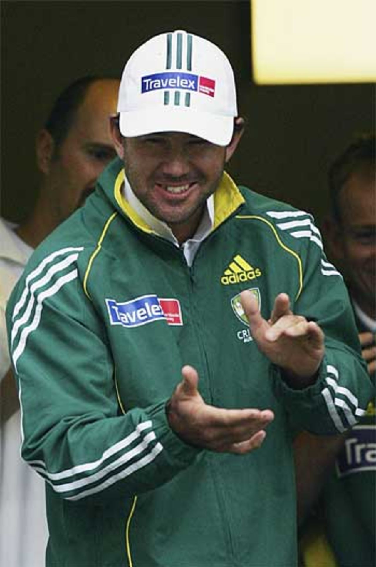 A delighted Ricky Ponting applauds from the balcony, South Africa v Australia, 2nd Test, Durban, March 28, 2006