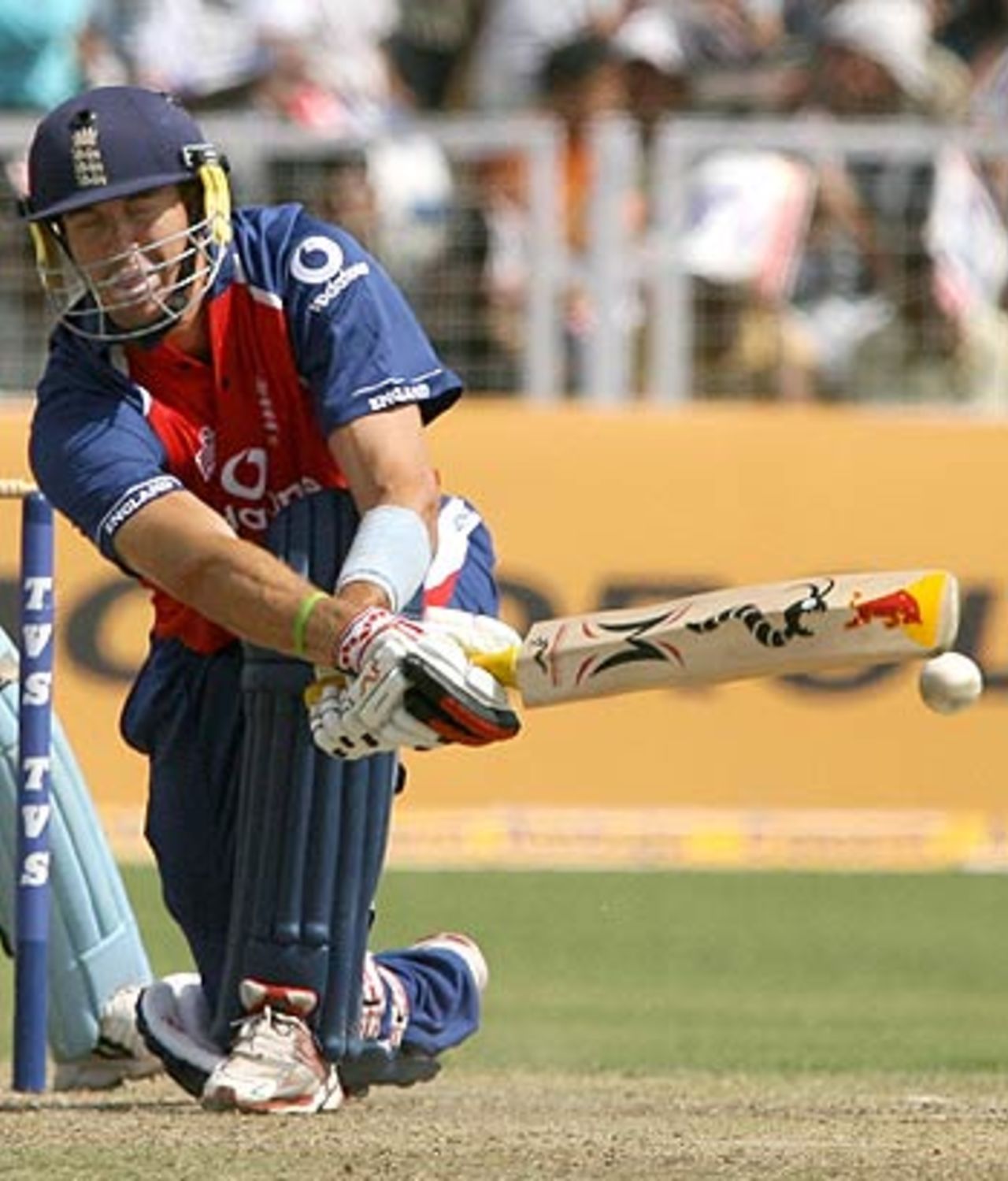 Eyes shut, Kevin Pietersen still gets bat on this sweep , India v England, 2nd ODI, Faridabad, March 31, 2006