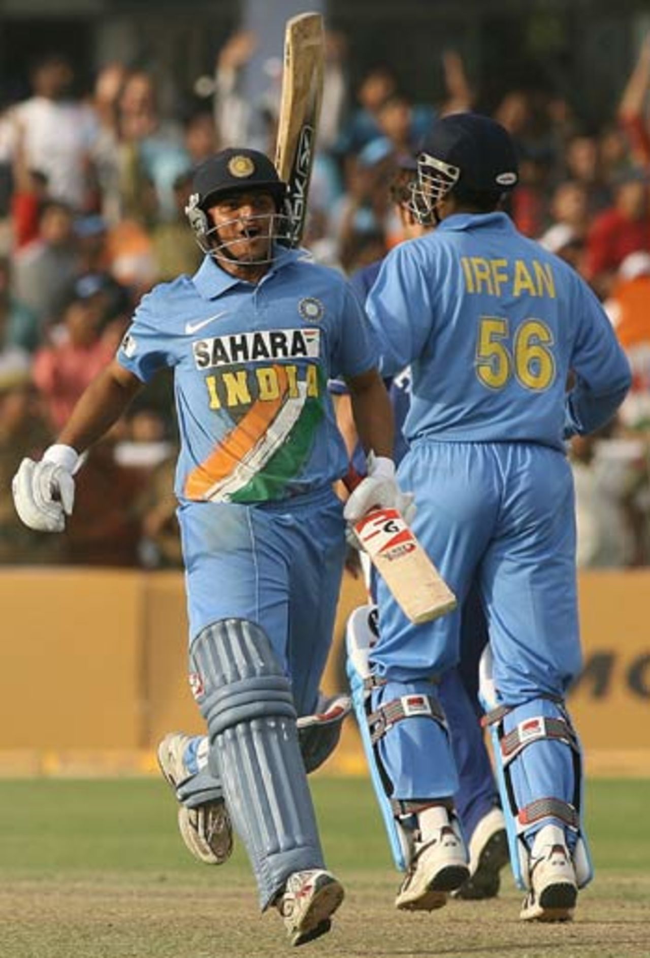 Man-of-the-Match Suresh Raina celebrates India's win, India v England, 2nd ODI, Faridabad, March 31, 2006