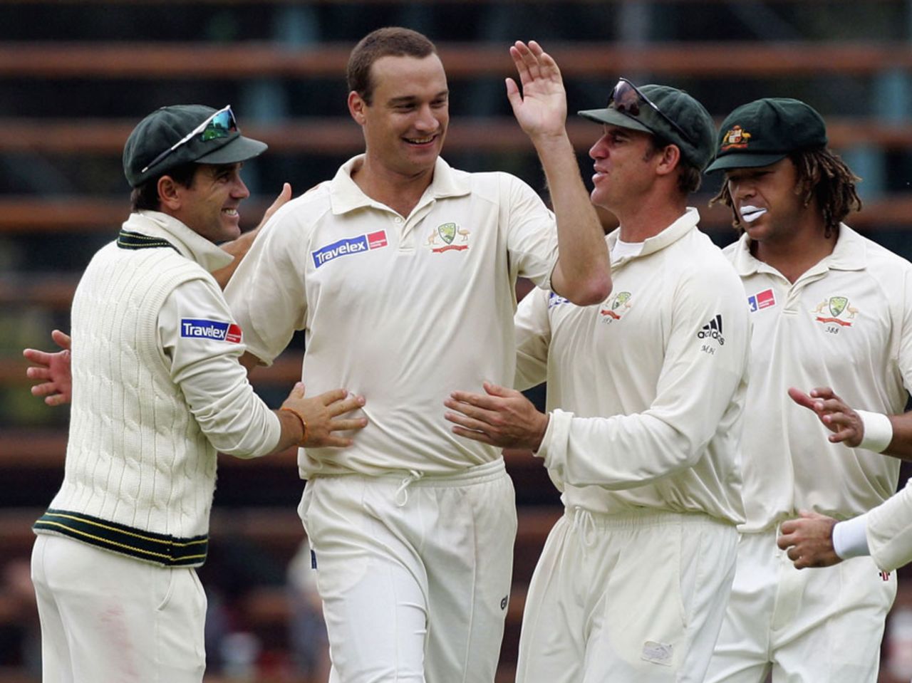Stuart Clark is congratulated by team-mates after dismissing Boeta Dippenaar, South Africa v Australia, 3rd Test, Johannesburg, March 31, 2006