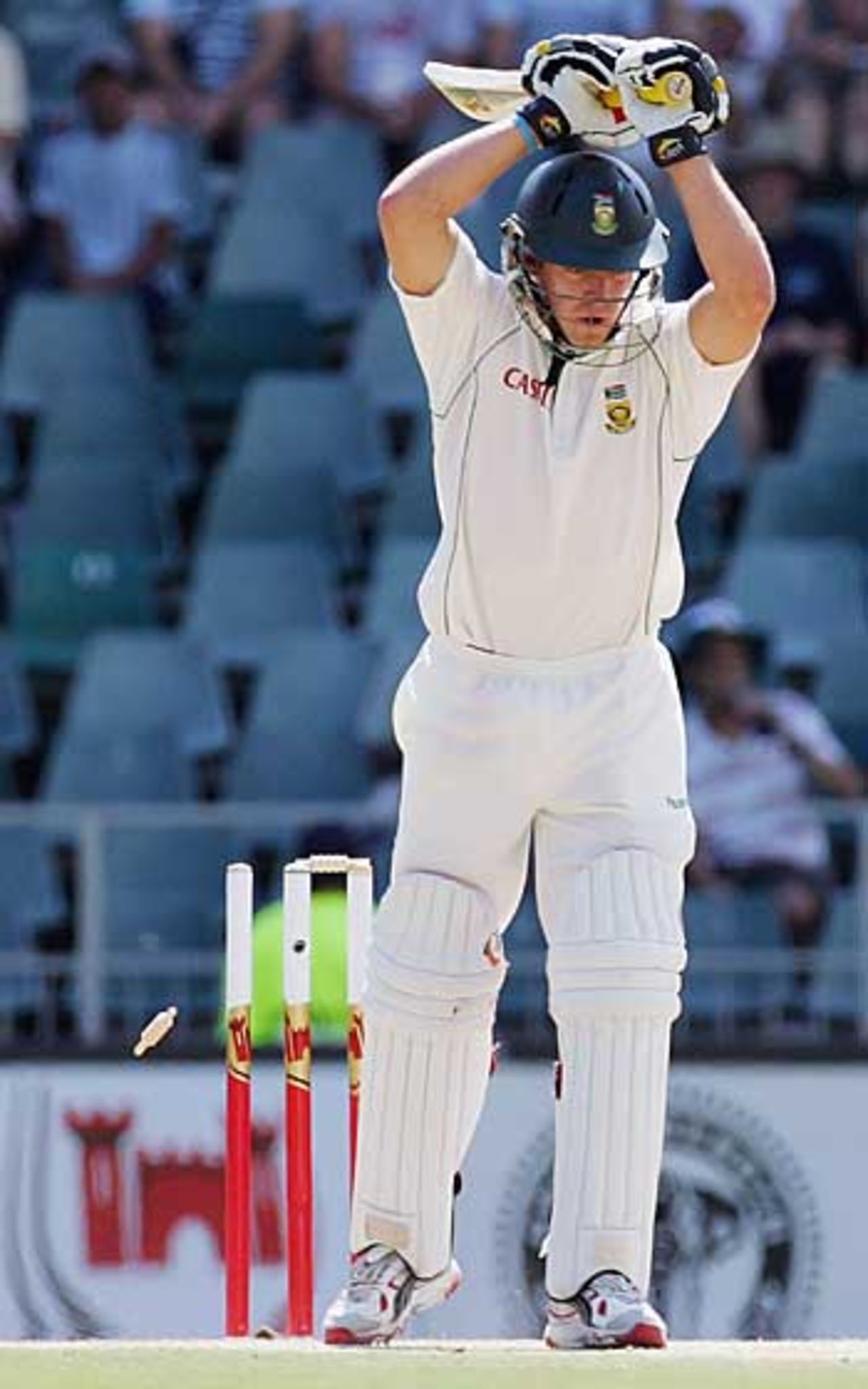 AB de Villiers injudiciously shoulders arms and is bowled by Stuart Clark, South Africa v Australia, 3rd Test, Johannesburg, April 2, 2006