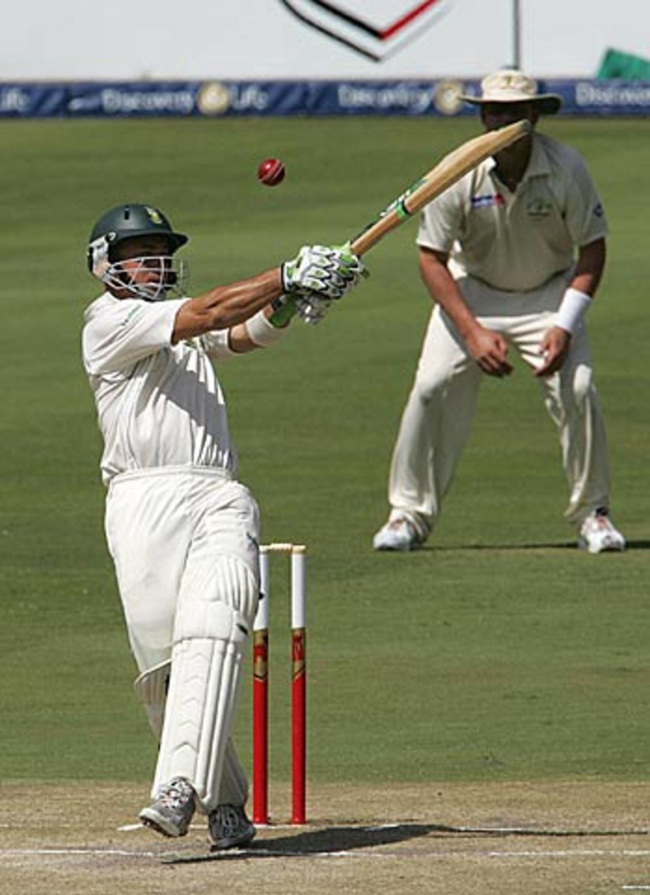 Herschelle Gibbs swings and misses at a pull during his aggressive 53, South Africa v Australia, 3rd Test, Johannesberg, April 2, 2006