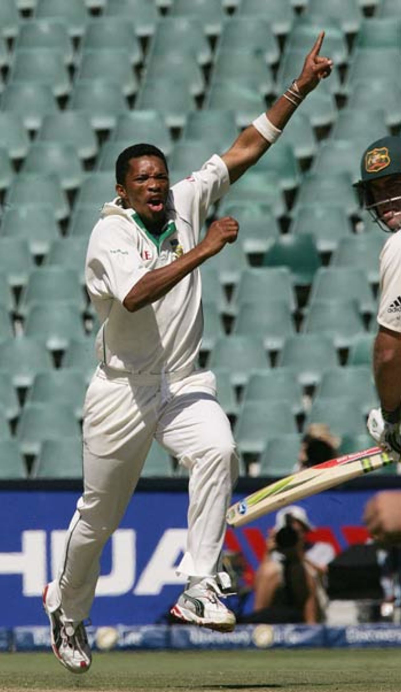 Makhaya Ntini rejoices as Matthew Hayden is dismissed for 0, South Africa v Australia, 3rd Test, Johannesburg, April 3, 2006
