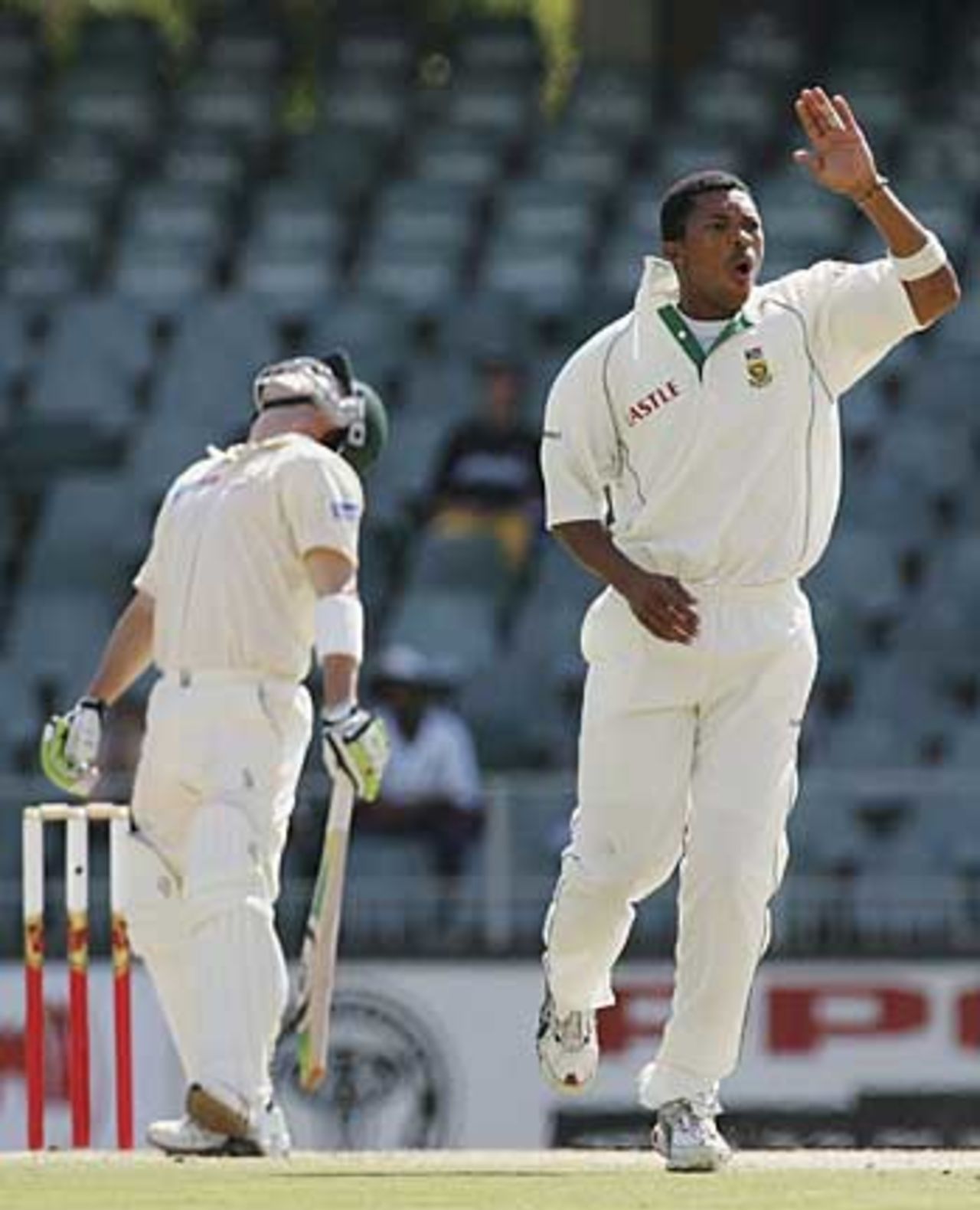 So close...Damien Martyn is inches away from edging Makhaya Ntini, South Africa v Australia, 3rd Test, Johannesburg, 5th day, April 4, 2006