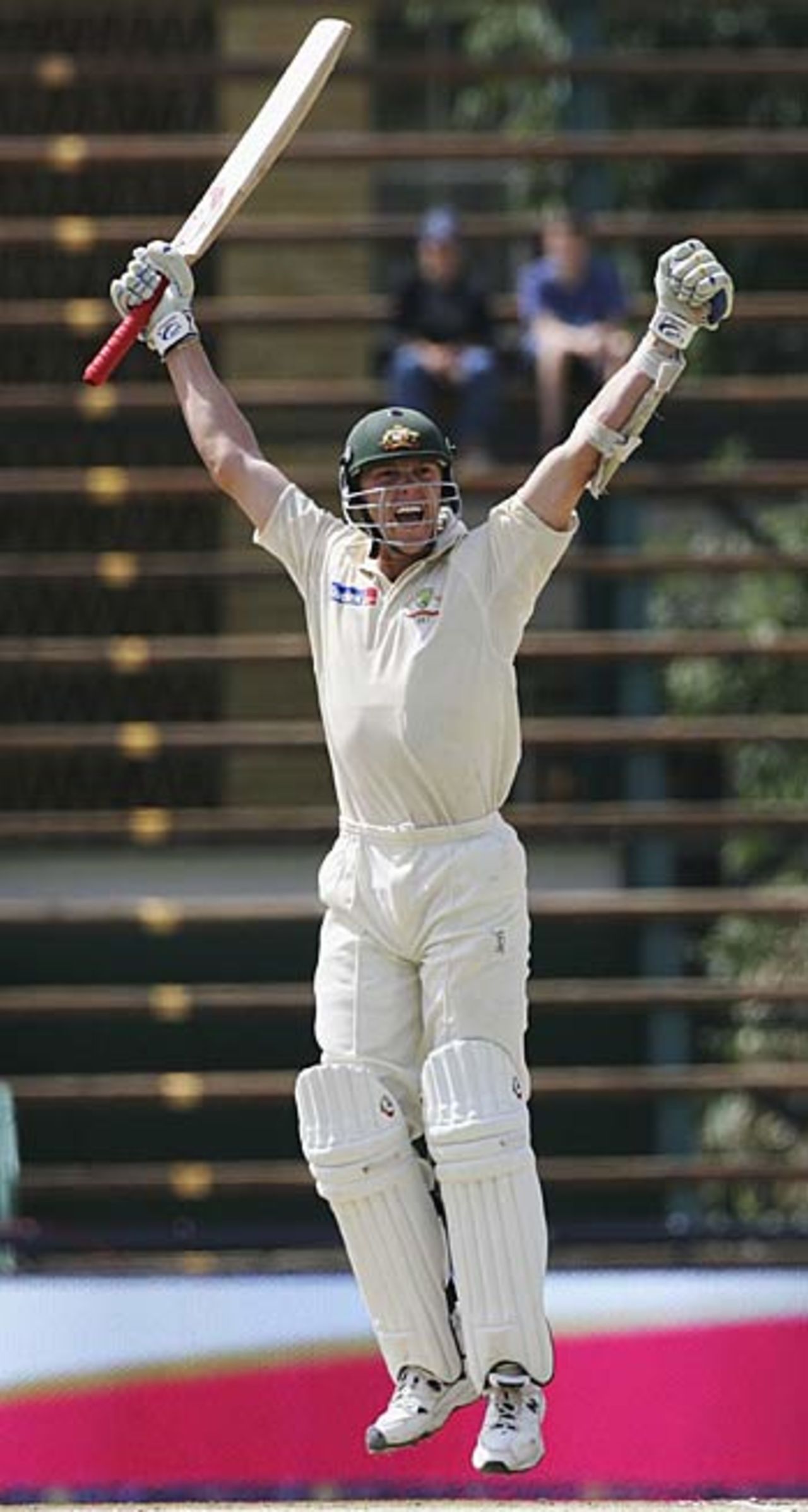 Brett Lee jumps for joy after hitting the winning runs, South Africa v Australia, 3rd Test, Johannesburg, 5th day, April 4, 2006