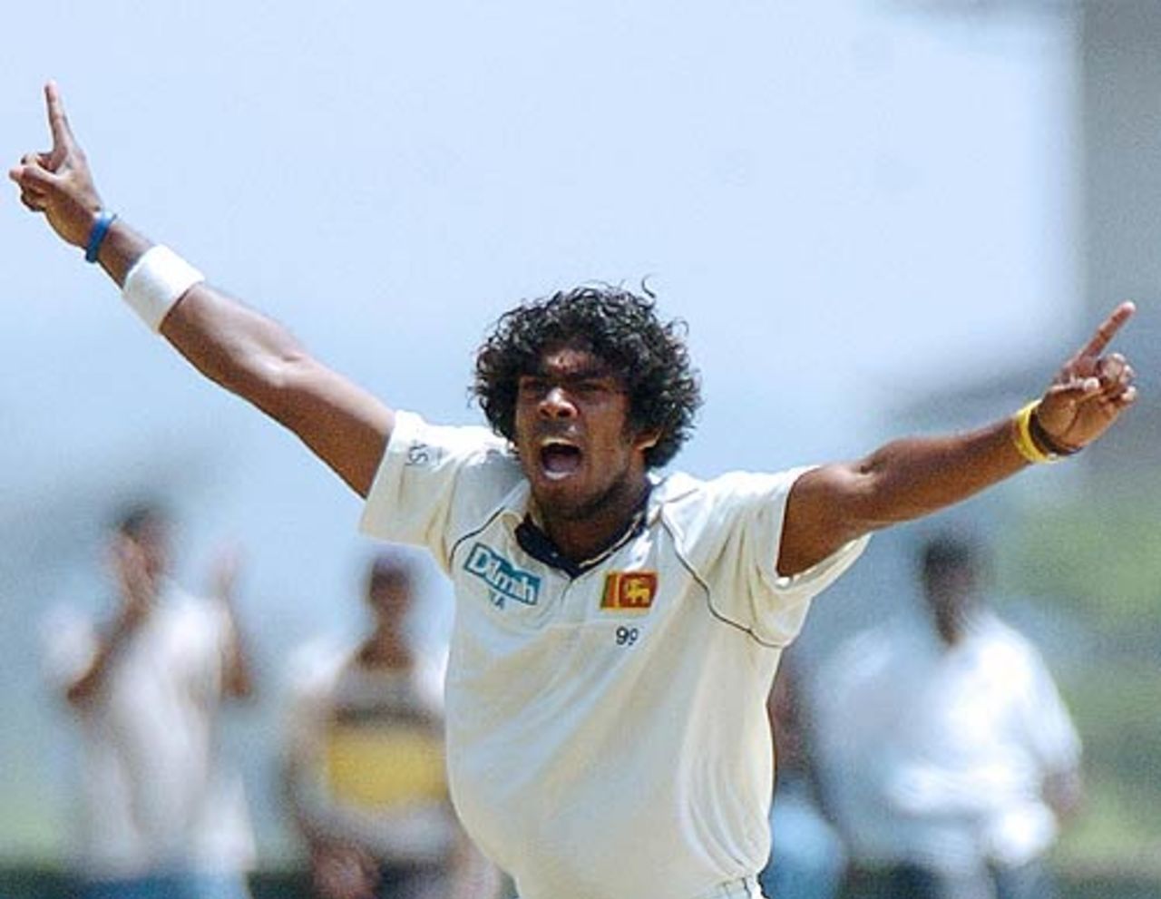 Lasith Malinga celebrates Kamran Akmal's wicket, Sri Lanka v Pakistan, 2nd Test, Kandy, 3rd day, April 5, 2006