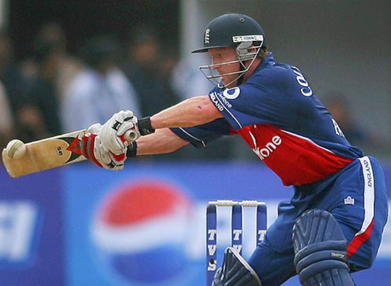 Paul Collingwood reaches out and cuts to the third-man fence, India v England, 4th ODI, Kochi, April 6, 2006