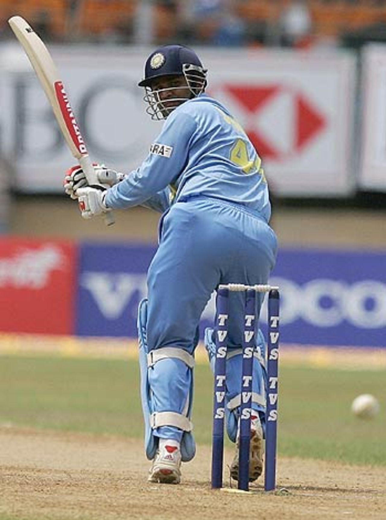 Virender Sehwag flicks one down to fine leg, India v England, 4th ODI, Kochi, April 6 2006