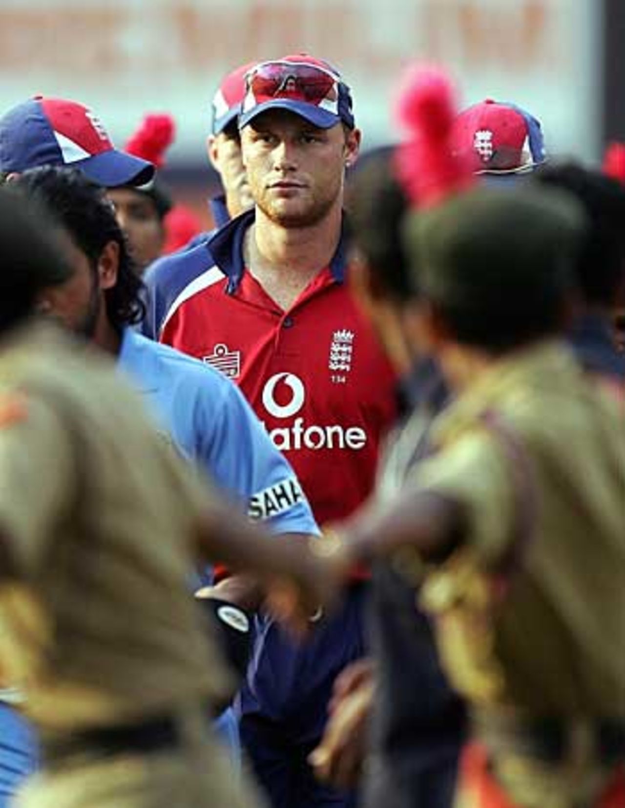 A glum-looking Andrew Flintoff makes his way off the pitch after England lost another one-dayer, India v England, 4th ODI, Kochi, April 6 2006
