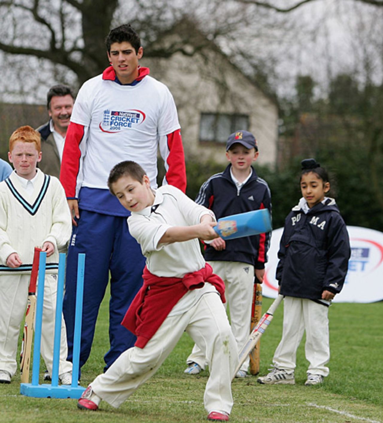 Super shot, that. Alastair Cook passes on his advice at the NatWest CricketForce 2006 event, Upminster Cricket Club, Essex, April 7, 2006