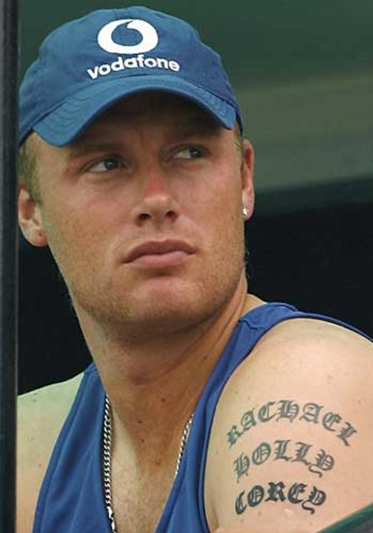 Andrew Flintoff looks on after the fifth one-dayer was washed out, India v England, 5th ODI, Guwahati,  April 9, 2006