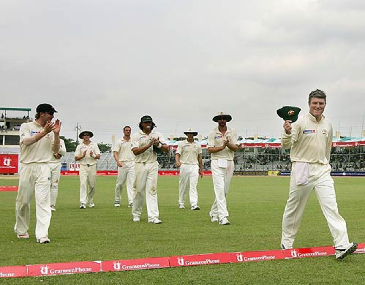 Stuart MacGill leads the team off the field, Bangladesh v Australia, 1st Test, Fatullah, 2nd day, April 10, 2006