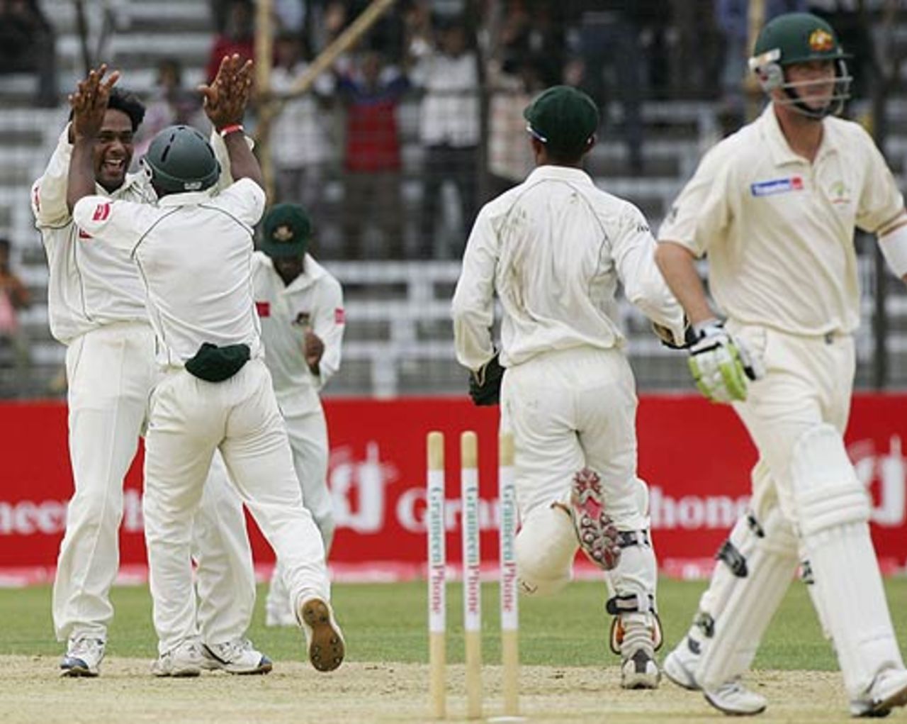 Mohammad Rafique bowled Damien Martyn in the last over before tea, Bangladesh v Australia, 1st Test, Fatullah, 2nd day, April 10, 2006