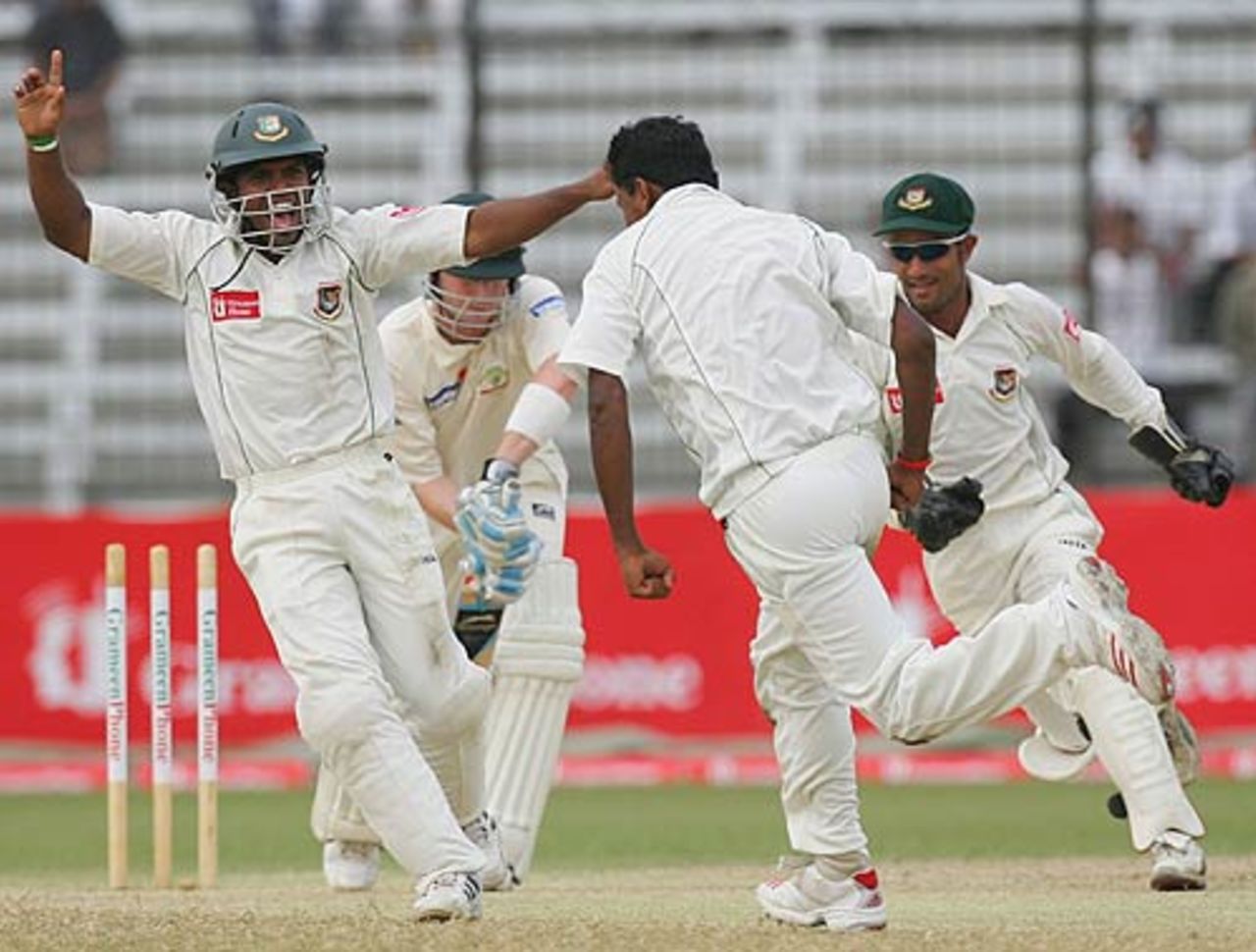 Enamul Haque takes off after bowling Michael Clarke, Bangladesh v Australia, 1st Test, Fatullah, 2nd day, April 10, 2006