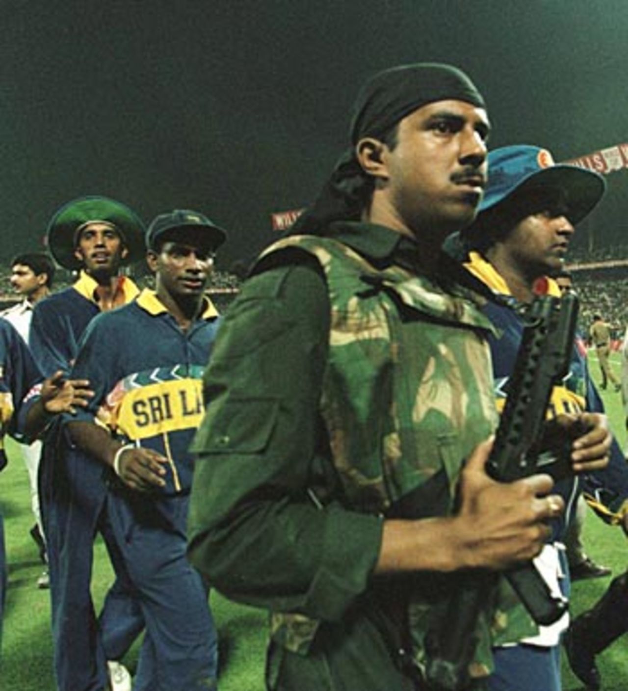 Riot police lead Sri Lanka to safety, Sri Lanka v India, World Cup semi-final, Calcutta, March 13, 1996