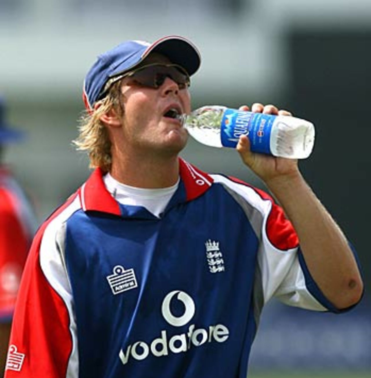 Hot work: Matthew Hoggard takes a break during the England training session, Jamshedpur, April 11, 2006