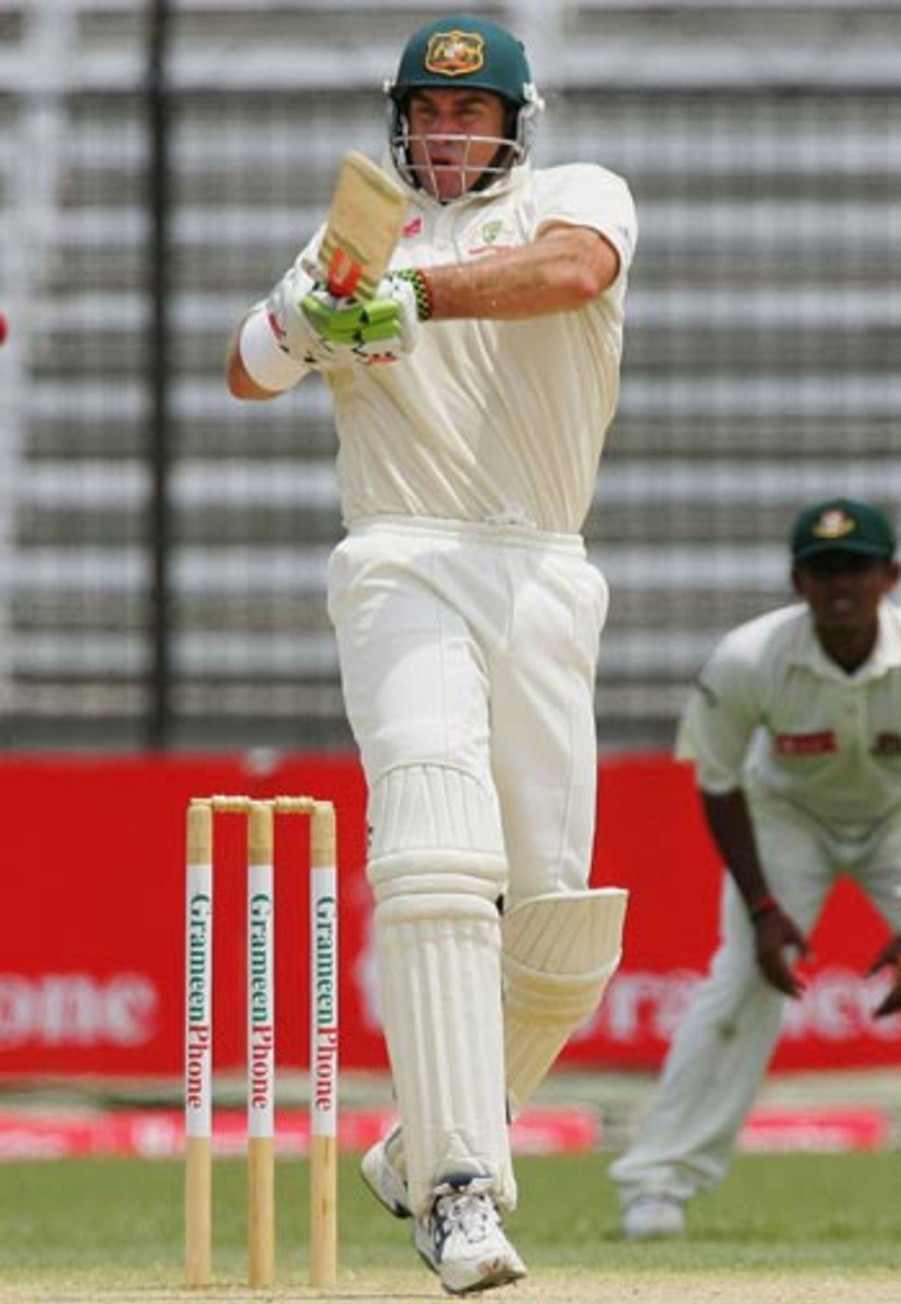 Matthew Hayden executes the pull as Australia begin the run-chase, Bangladesh v Australia, 1st Test, Fatullah, 4th day, April 12, 2006