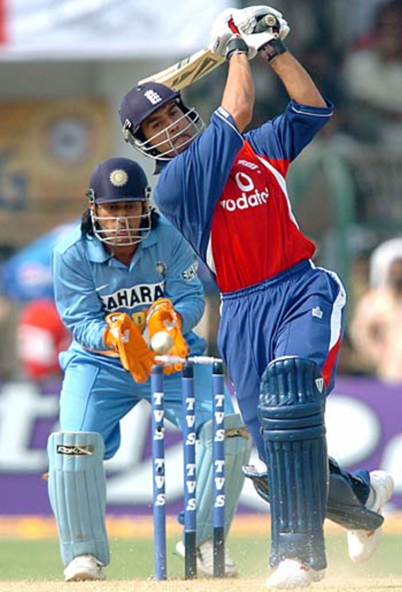 Vikram Solanki is bowled - just - for 7, India v England, 6th ODI, Jamshedpur, April 12, 2006