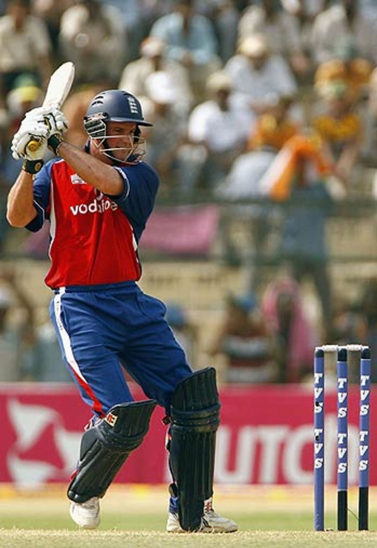 Andrew Strauss cuts hard off the back foot, India v England, 6th ODI, Jamshedpur, April 12, 2006
